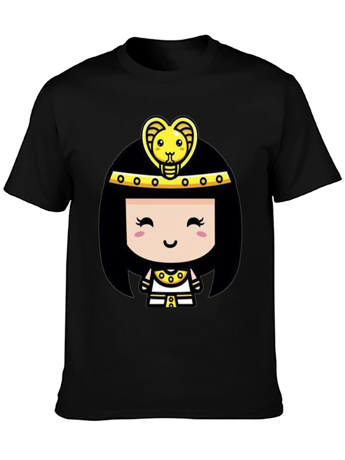 Black Egyptian Queen Cartoon Graphic Tee - Black Cotton T-Shirt view 3