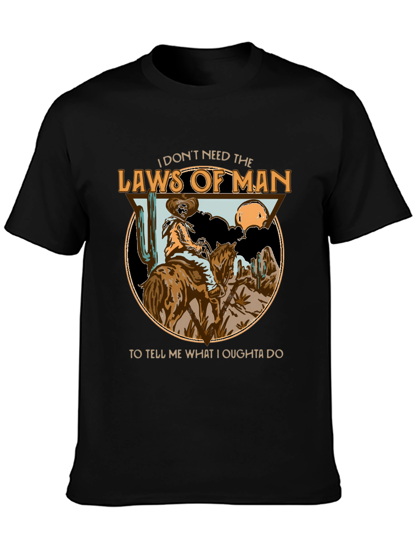 Black Cowboy Laws of Man T-Shirt view 3