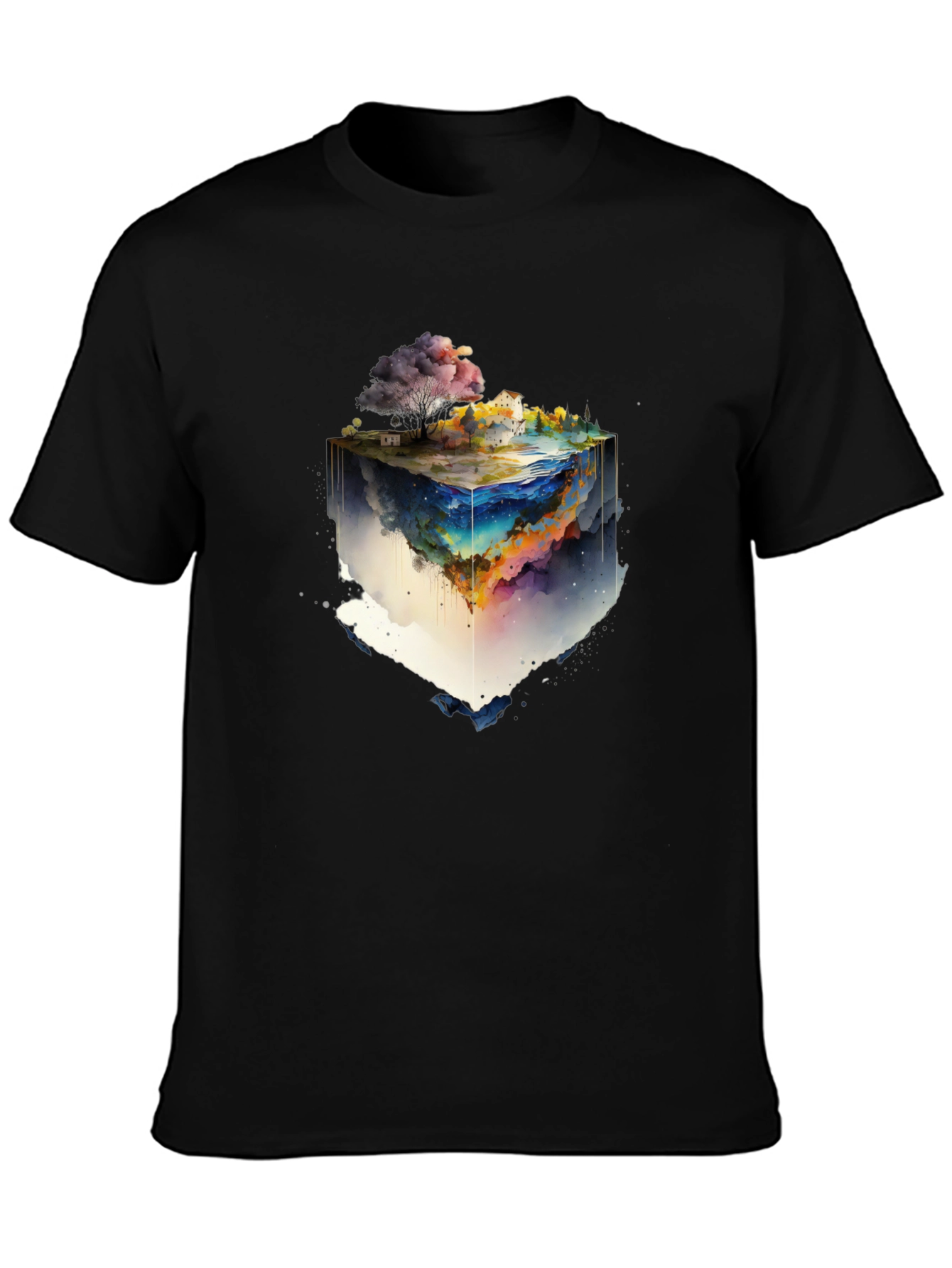 Black Watercolor World Cube Graphic Tee view 3