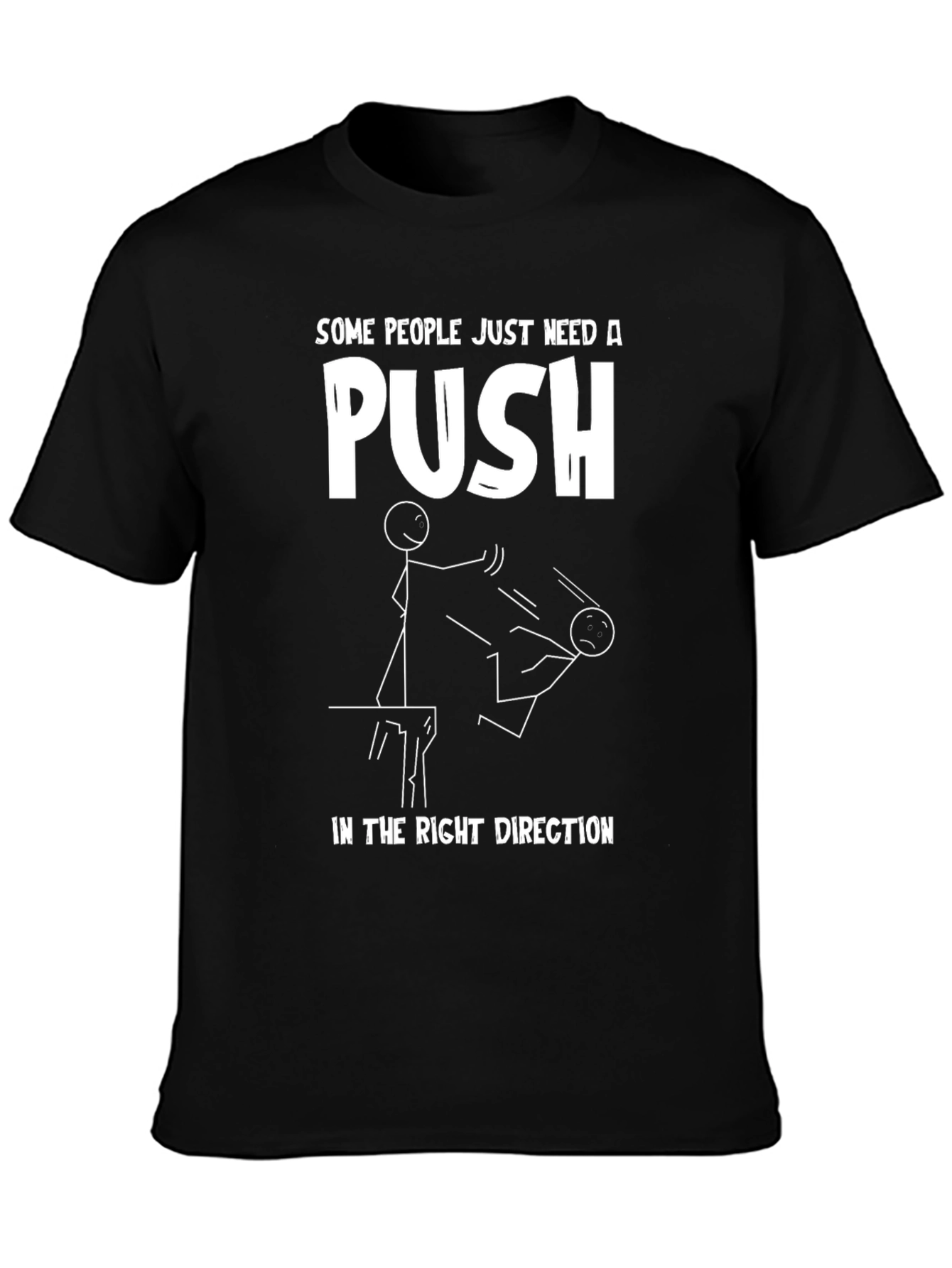 Black Funny 'Push' Graphic Tee - Black Cotton view 3
