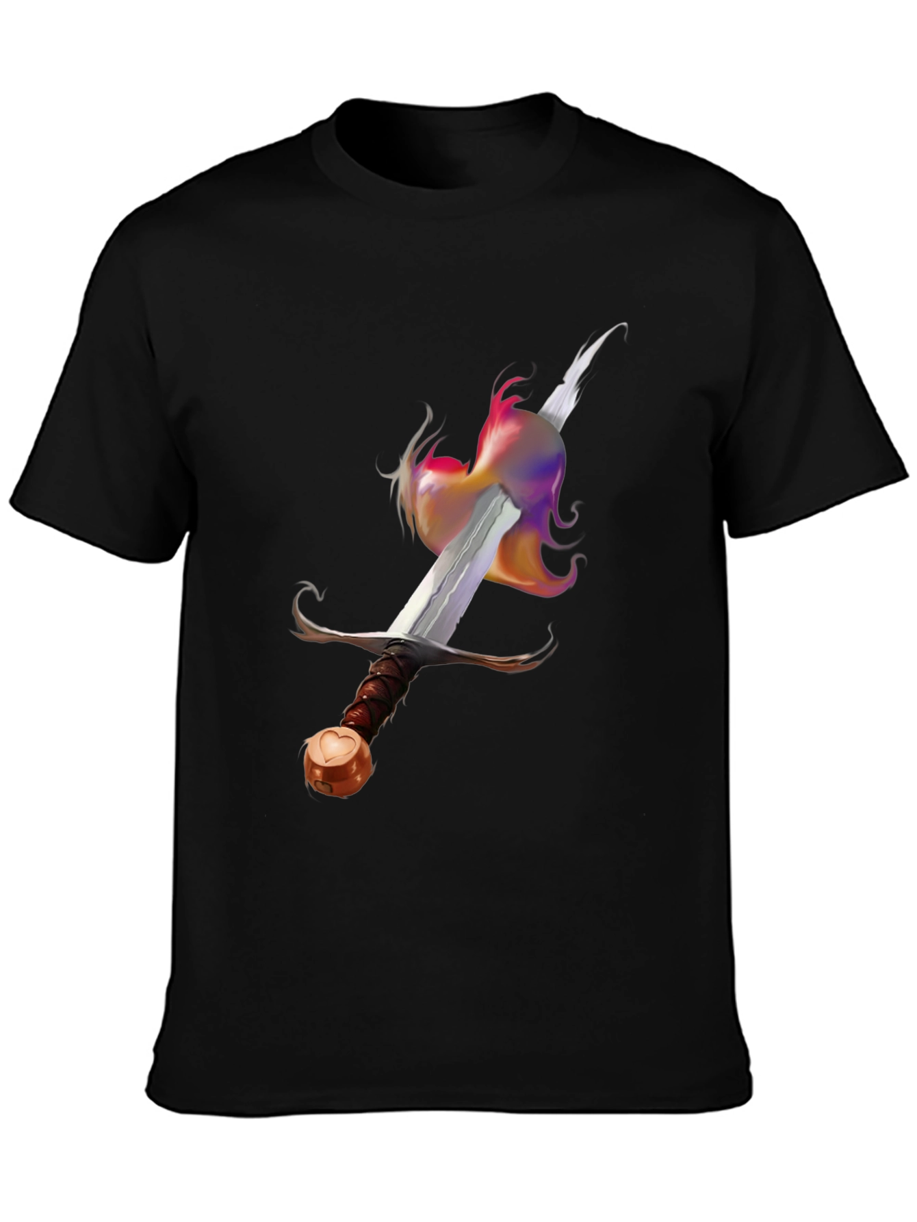 Black Sword & Rainbow Flame Graphic Tee - Unique Design! view 3
