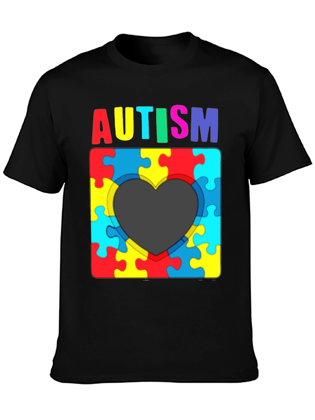 Black Autism Awareness Puzzle Heart T-Shirt view 3