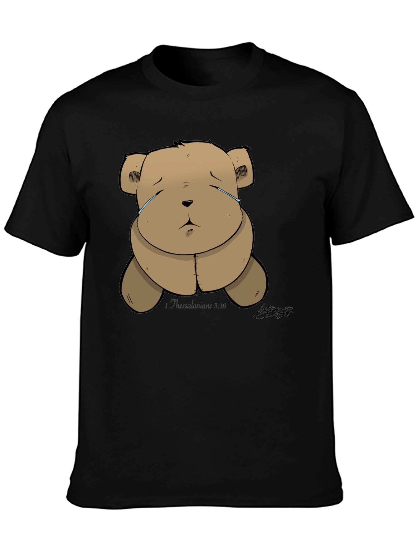 Black Sad Teddy Bear Graphic Black T-Shirt view 3