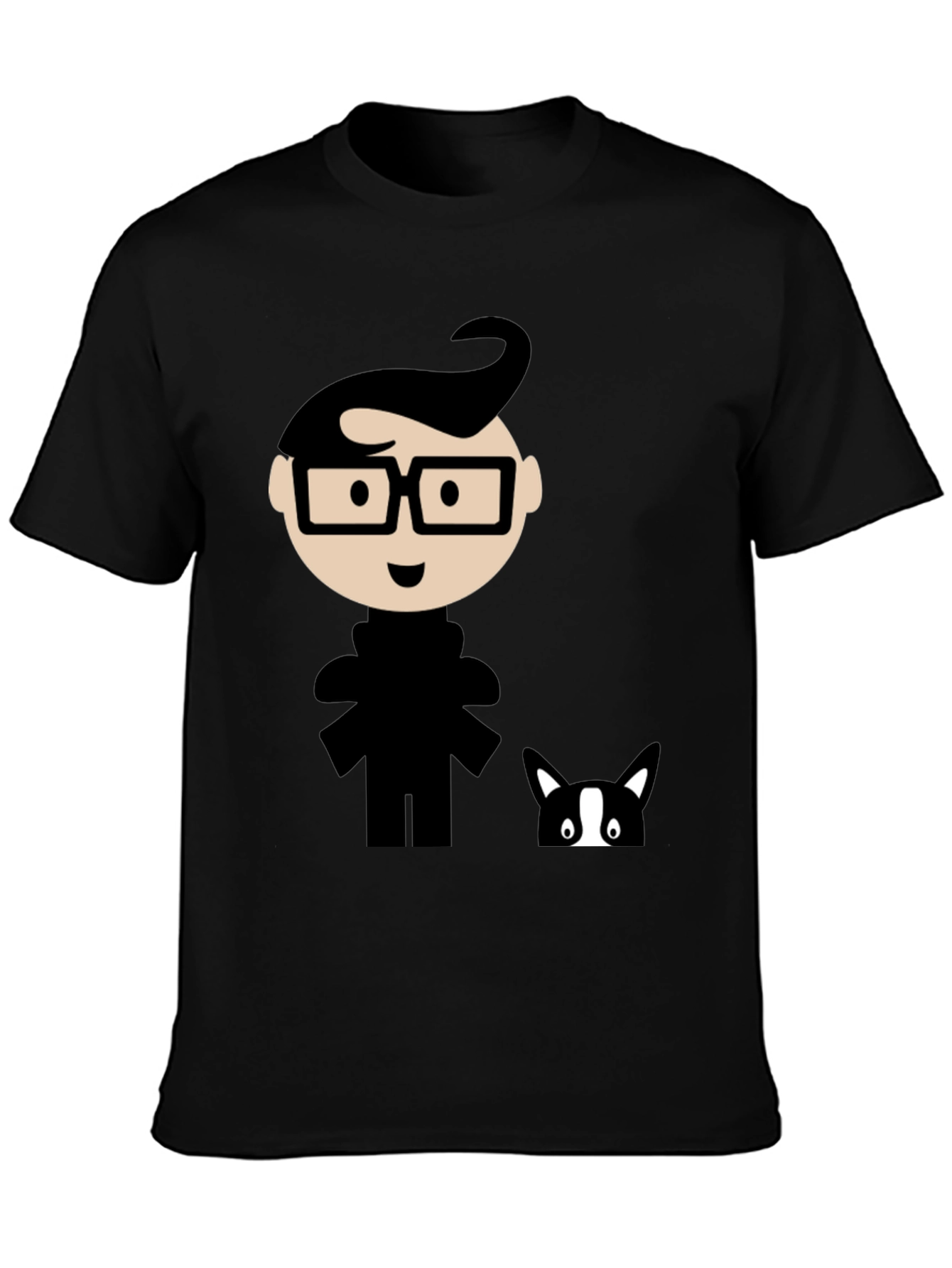 Black Geeky Cartoon Graphic T-Shirt - Black view 3