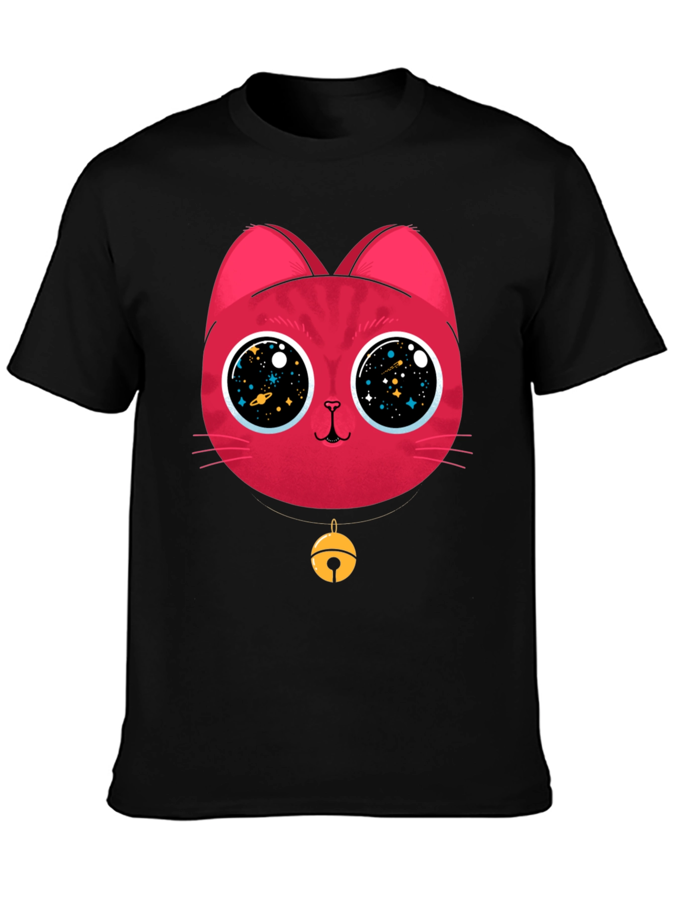 Black Cosmic Cat Tee - Galaxy Eyes Graphic T-Shirt view 3