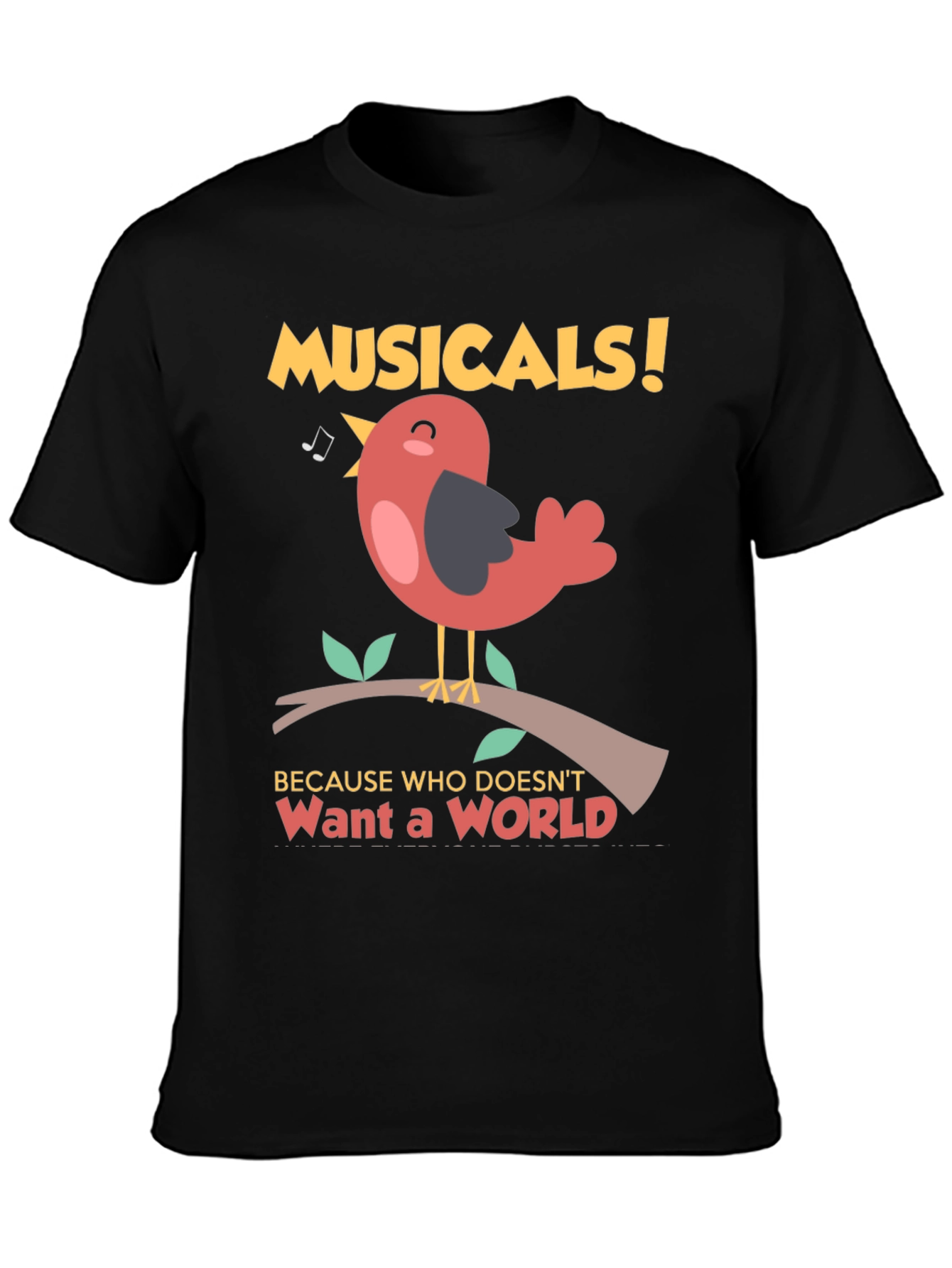 Black Musical Bird T-Shirt -  'Want a World' Tee view 3