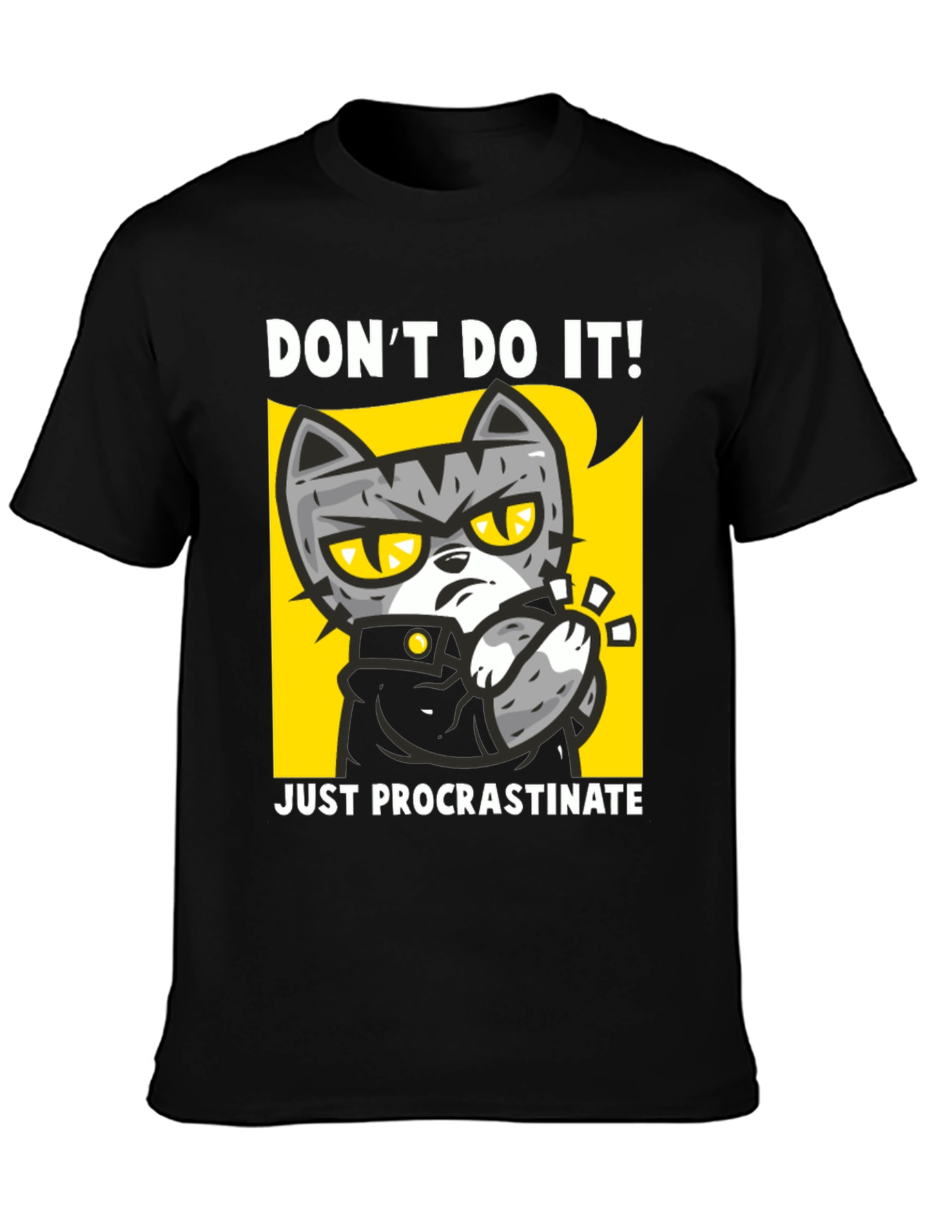 Black Funny Procrastinate Cat Graphic Black T-Shirt view 3