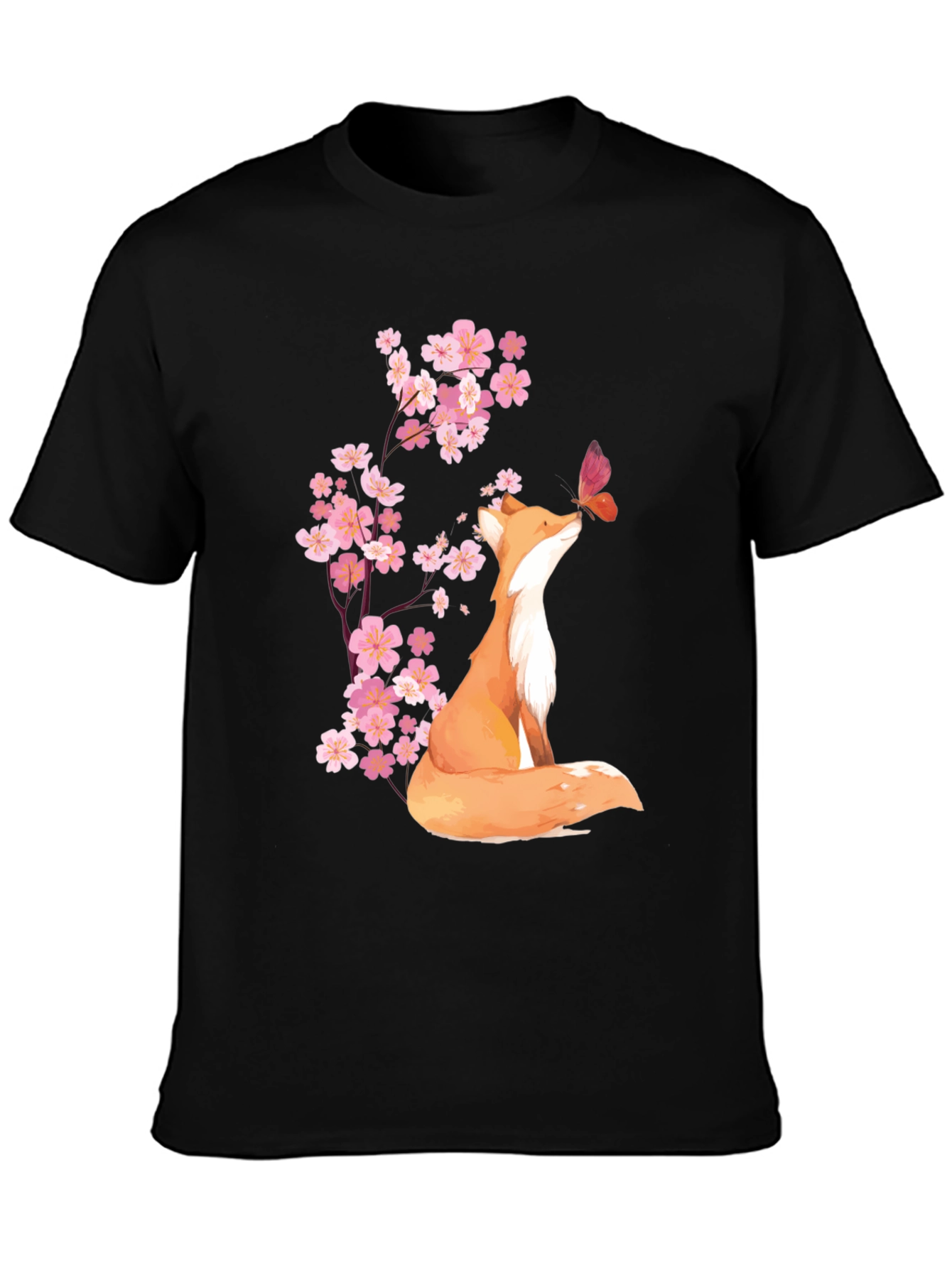 Black Fox & Cherry Blossom Graphic Tee - Soft Cotton Blend view 3
