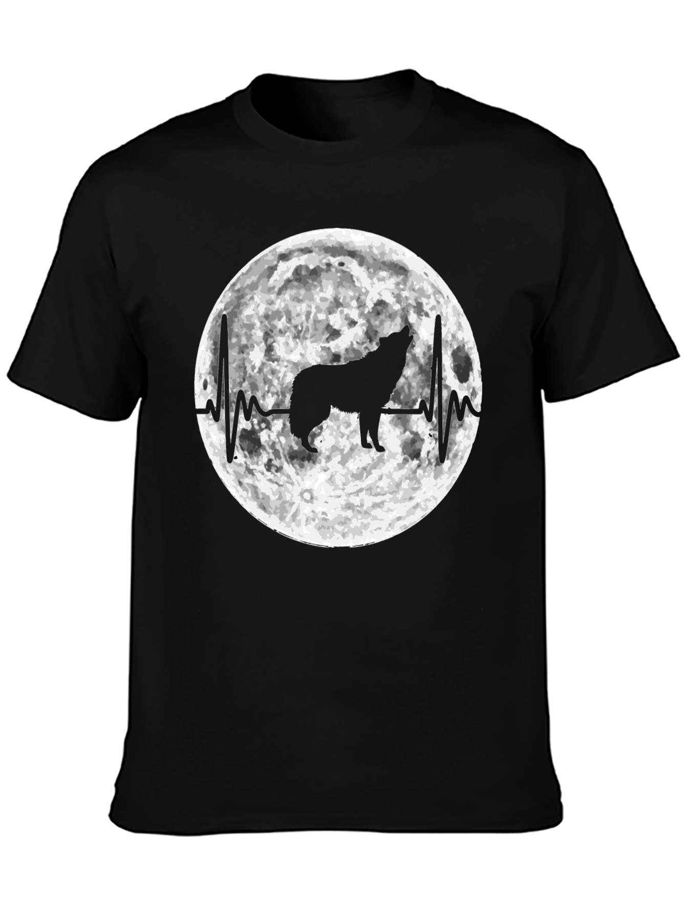 Black Wolf Moon Heartbeat Graphic T-Shirt view 3