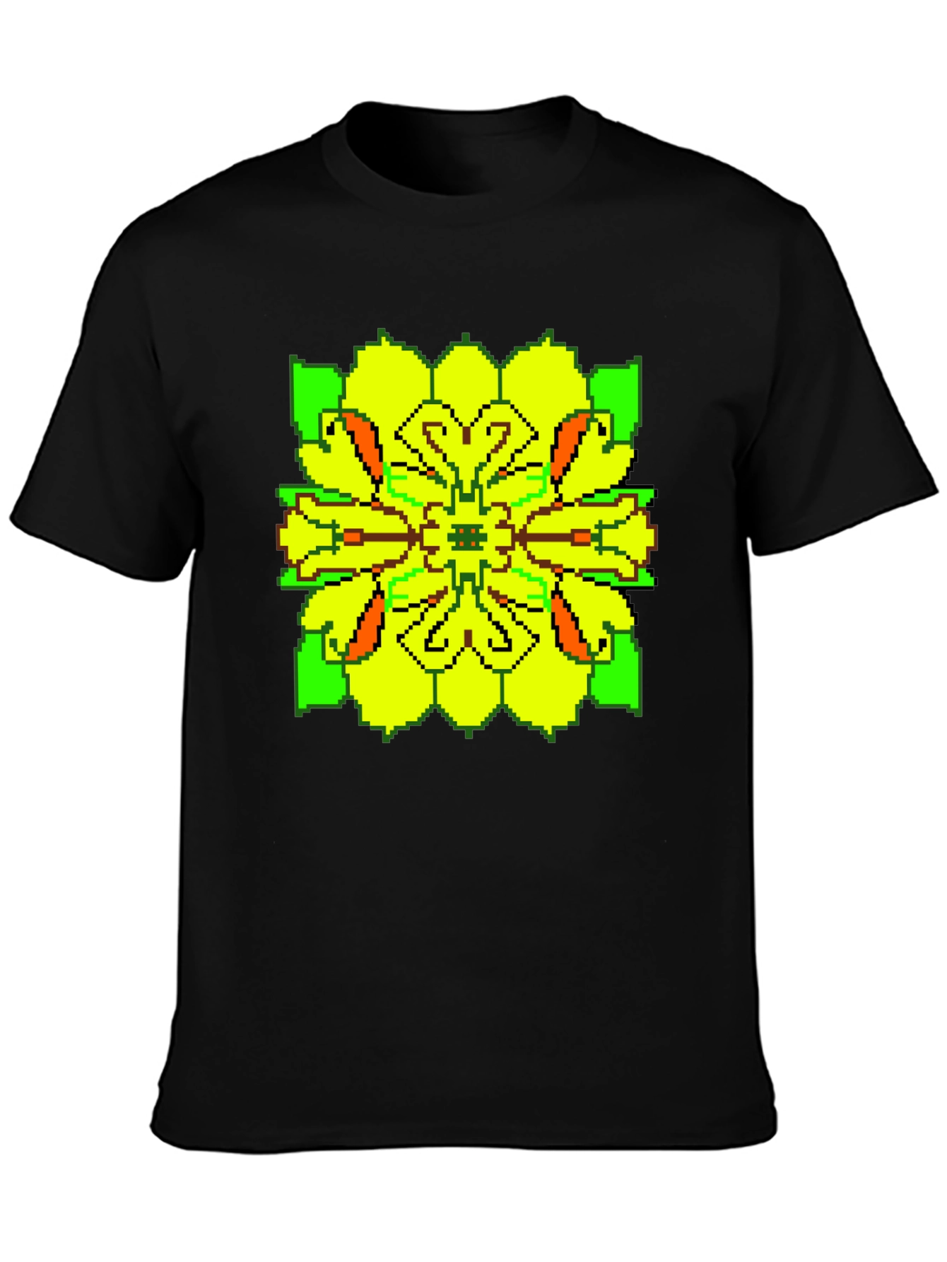Black Pixelated Floral Graphic Tee - Retro Style view 3