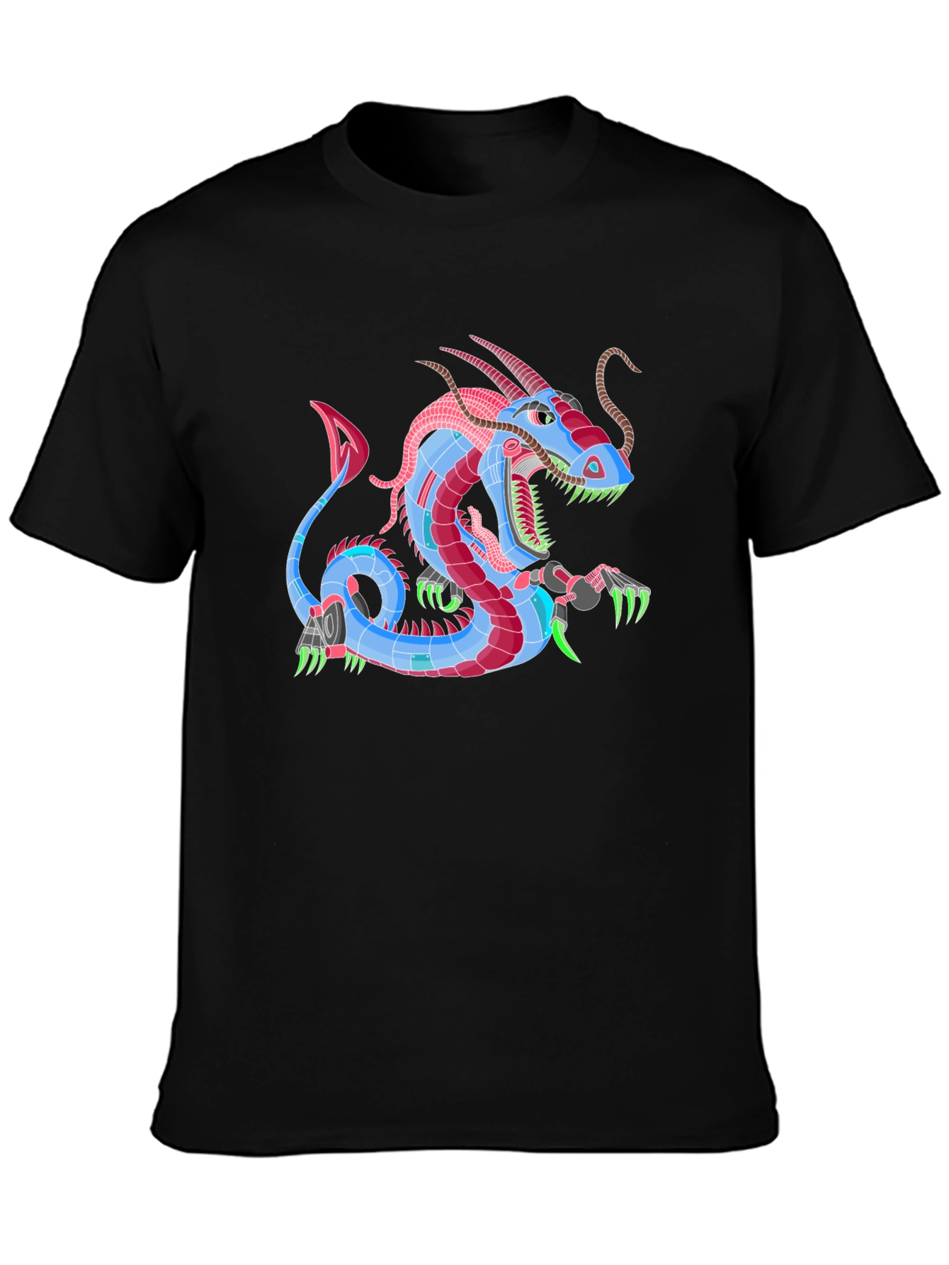 Black Cyberpunk Dragon Graphic Tee - Black view 3