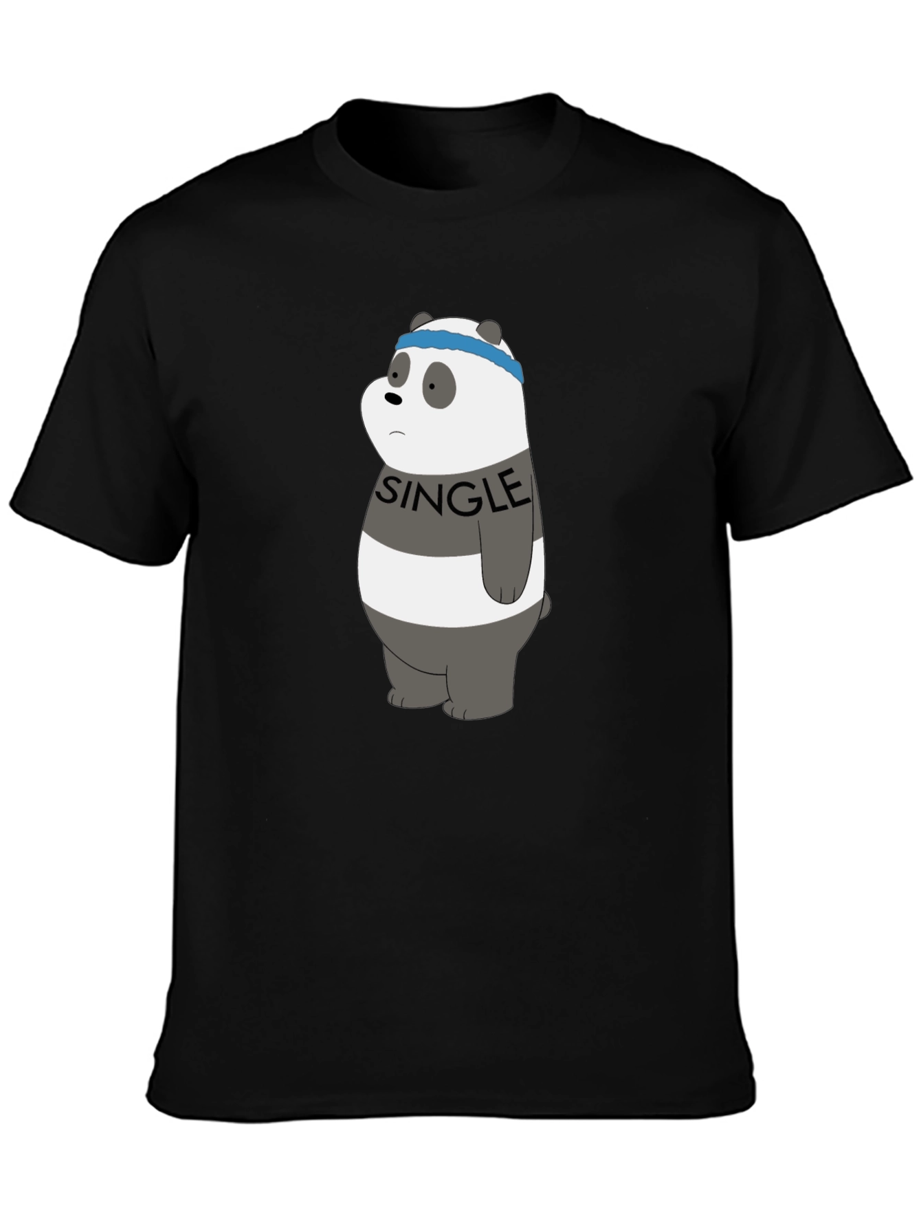 Black Single Panda Bear Graphic Tee - Black view 3