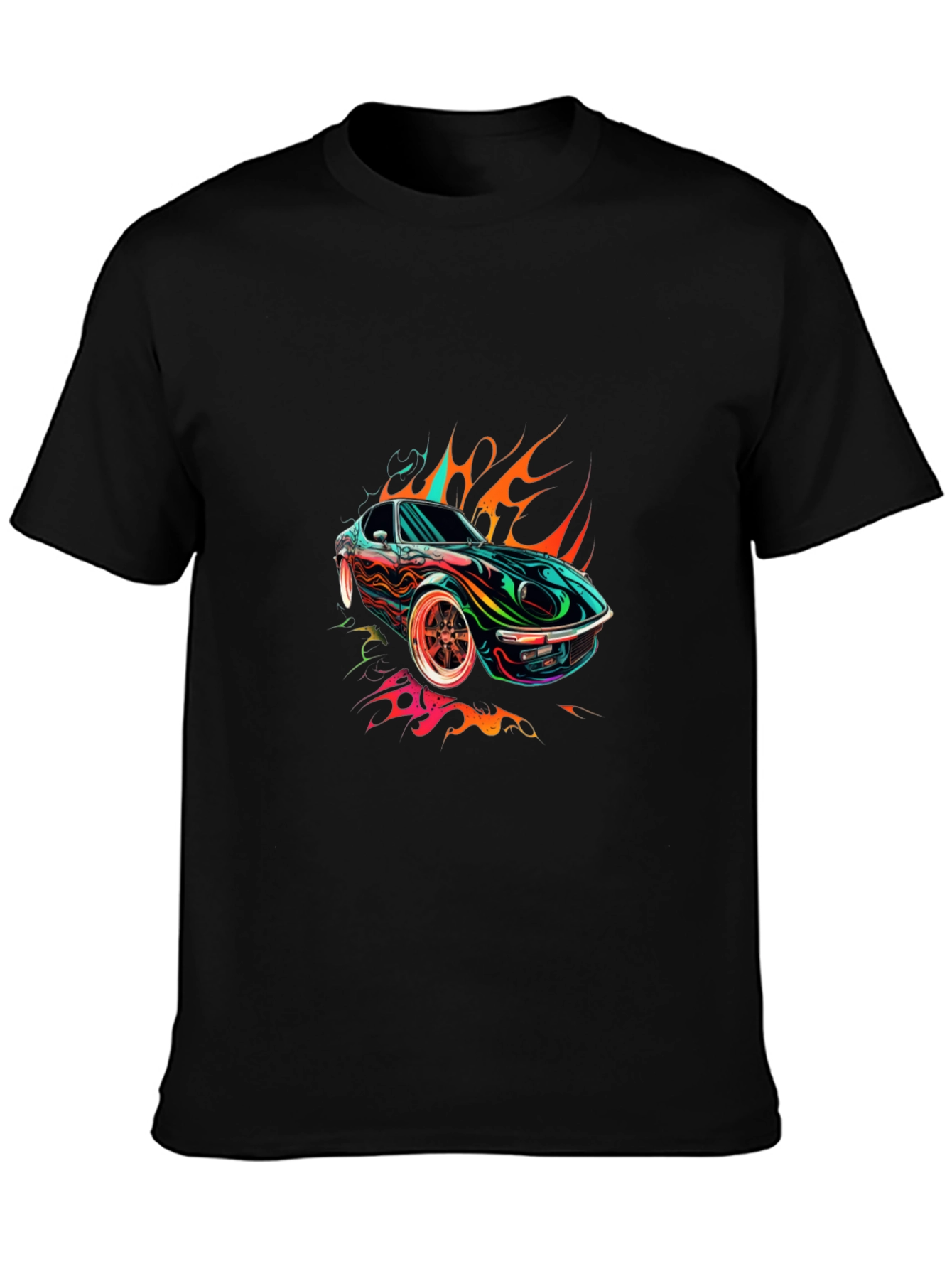 Black Flaming Car Graphic Tee - Stylish Cotton Blend view 3