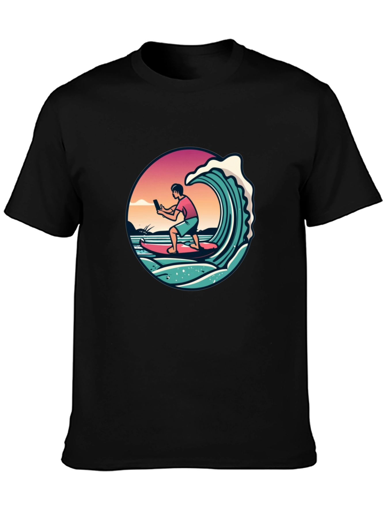 Surfing Selfie Black T-Shirt - 3