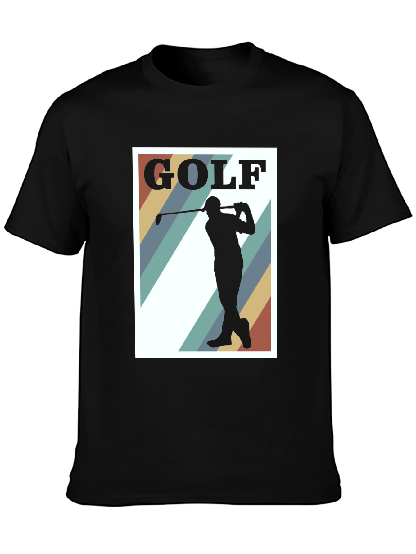 Black Golf Silhouette Tee - Retro Style Golfer T-Shirt view 3