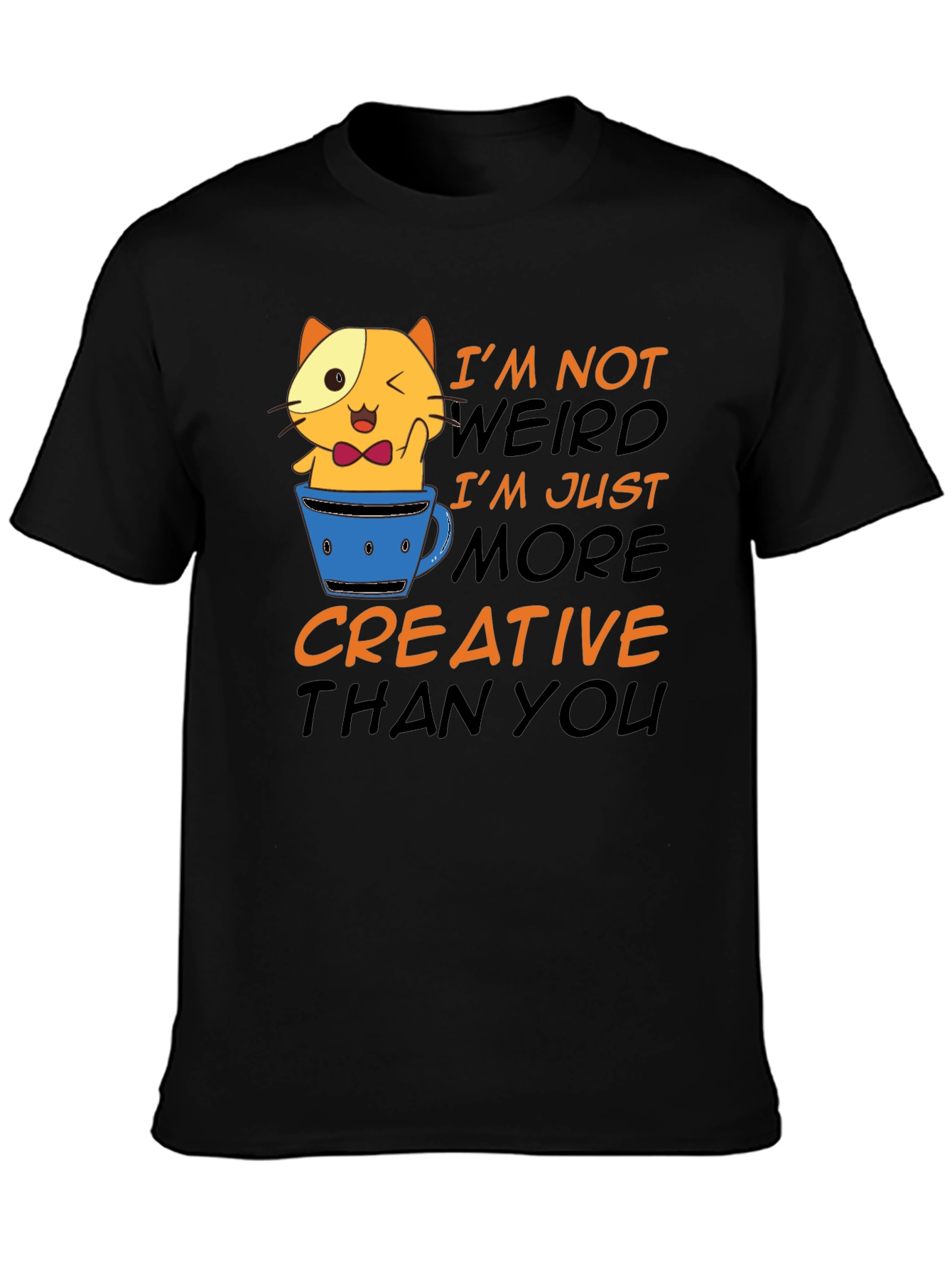 Black Creative Cat T-Shirt - Funny Graphic Tee view 3