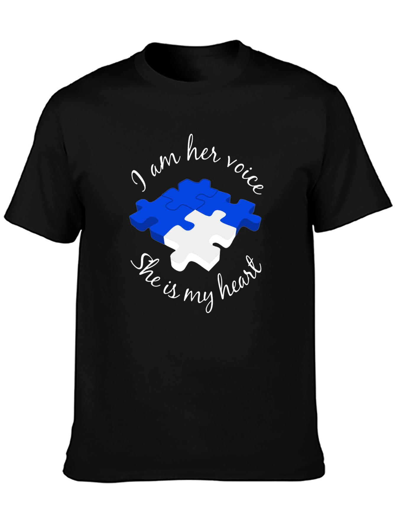 Black Autism Awareness Puzzle Piece T-Shirt - Voice and Heart view 3