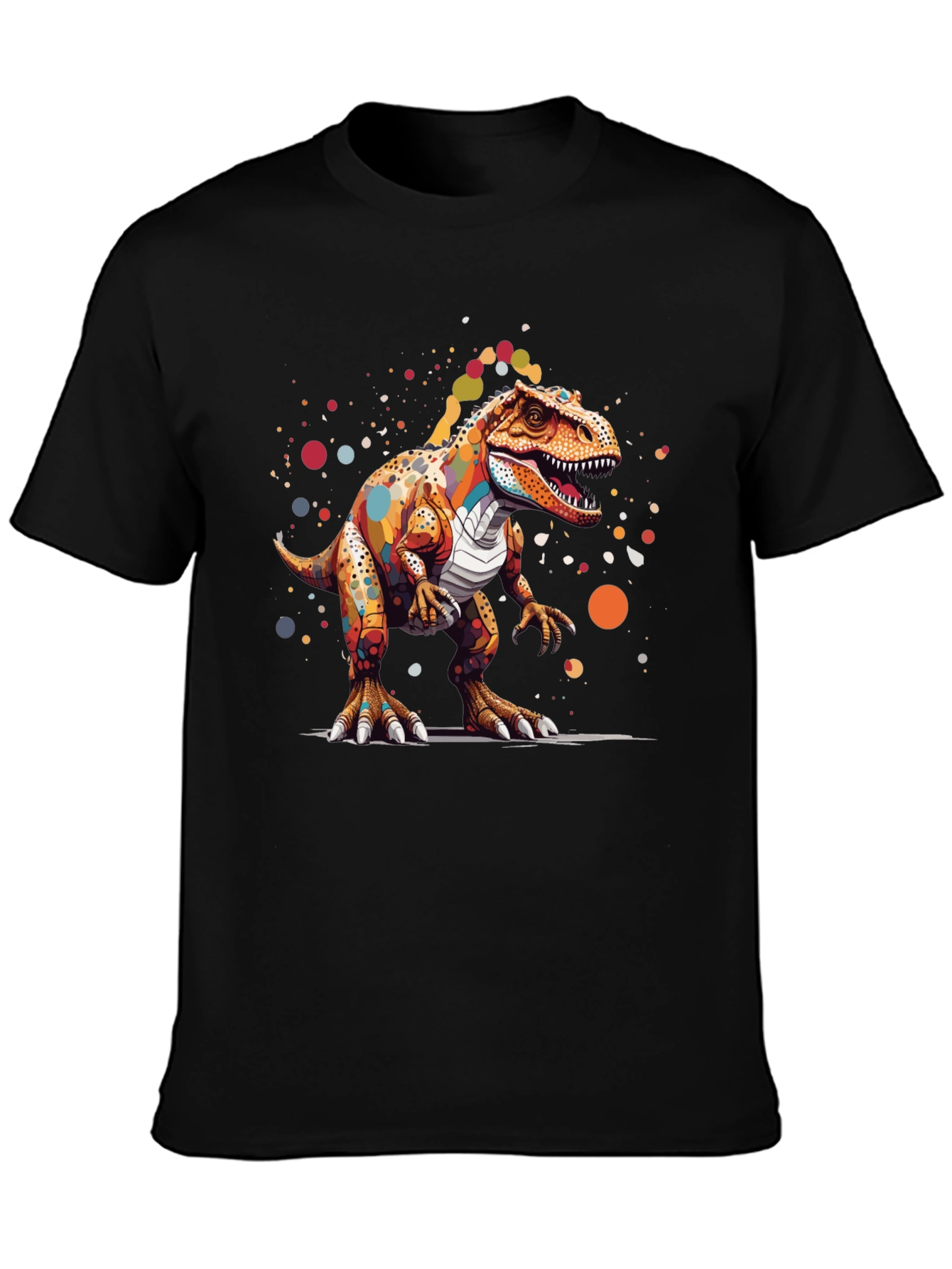 Black Colorful Dinosaur Graphic T-Shirt view 3