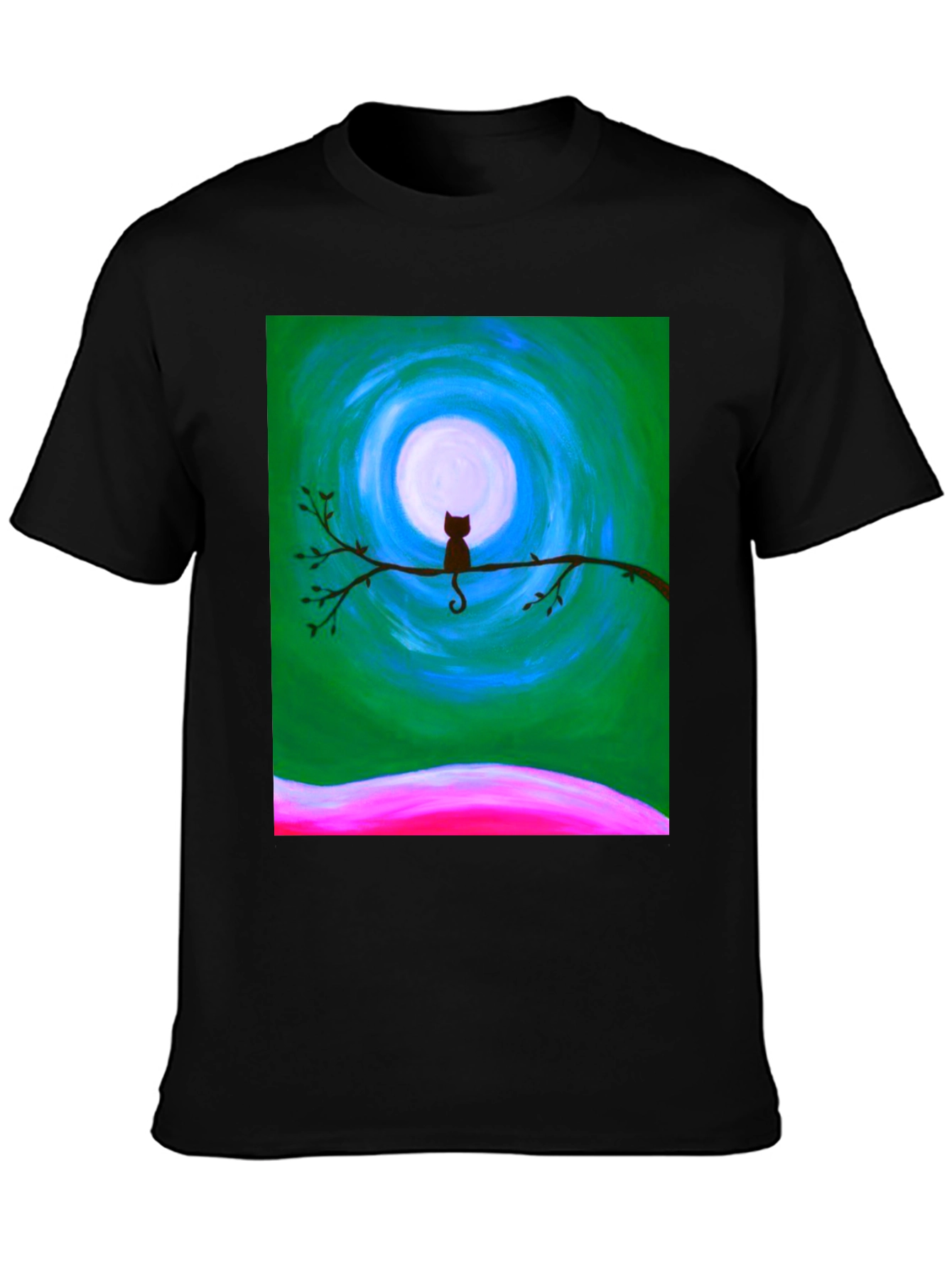 Black Cat on Branch Graphic Tee - Unique Art Design view 3