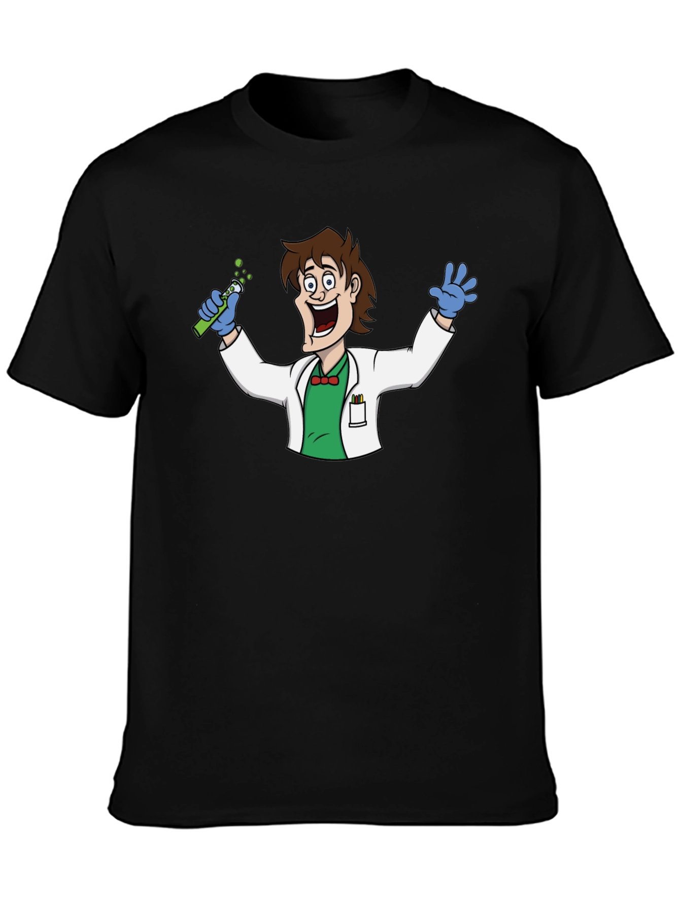 Black Mad Scientist Cartoon Graphic T-Shirt - Black view 3
