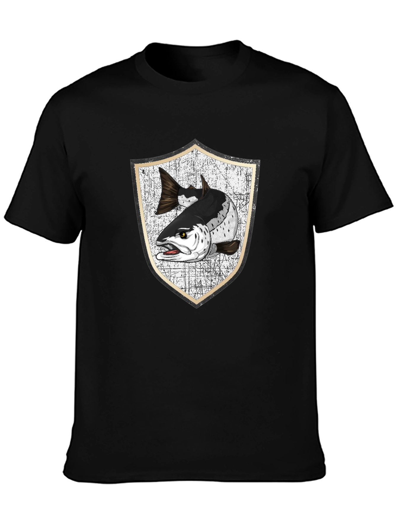 Men's Black T-Shirt with Fish Crest Graphic - 3