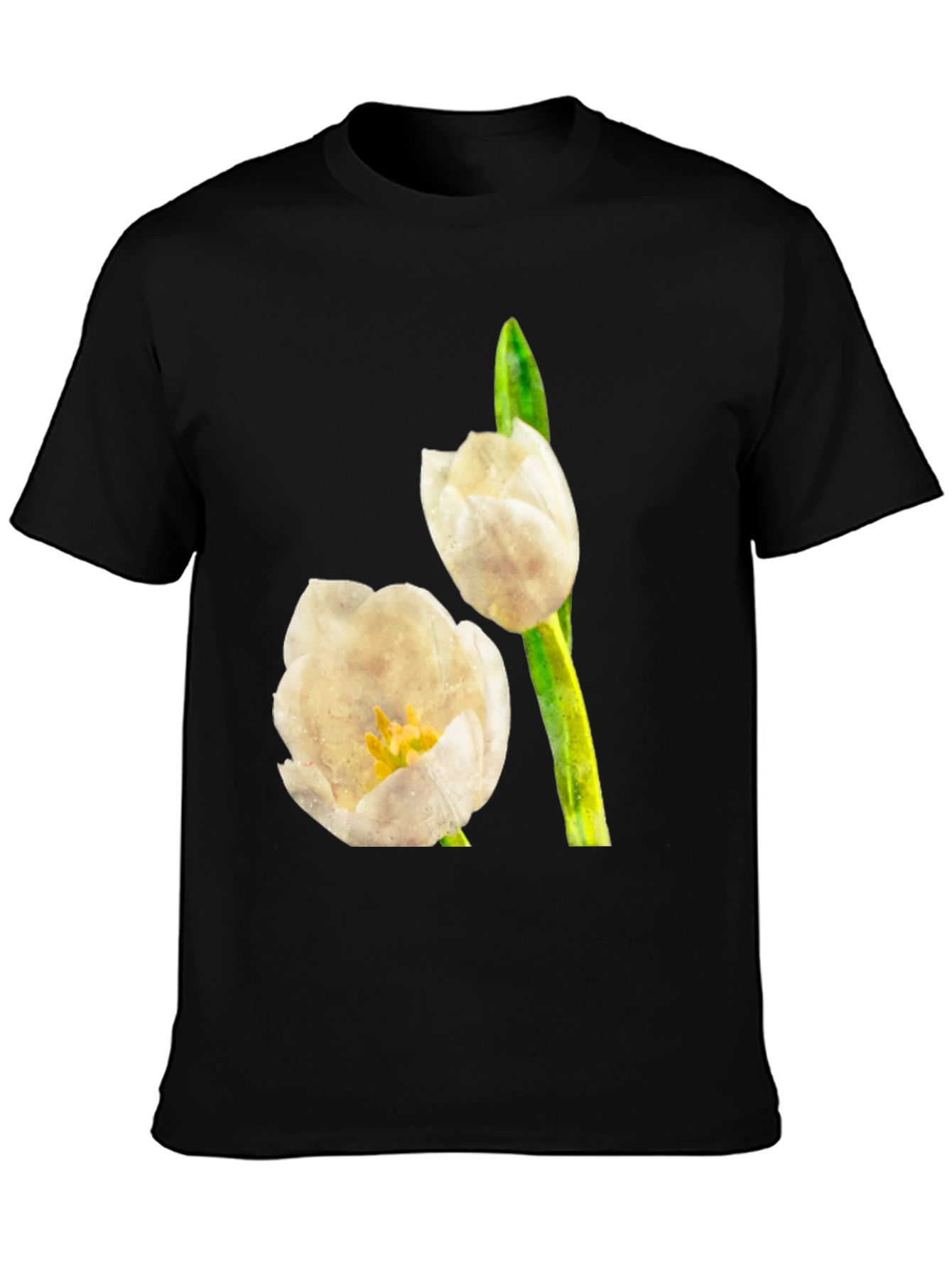 Black Tulip Graphic Tee - Black Cotton T-Shirt view 3