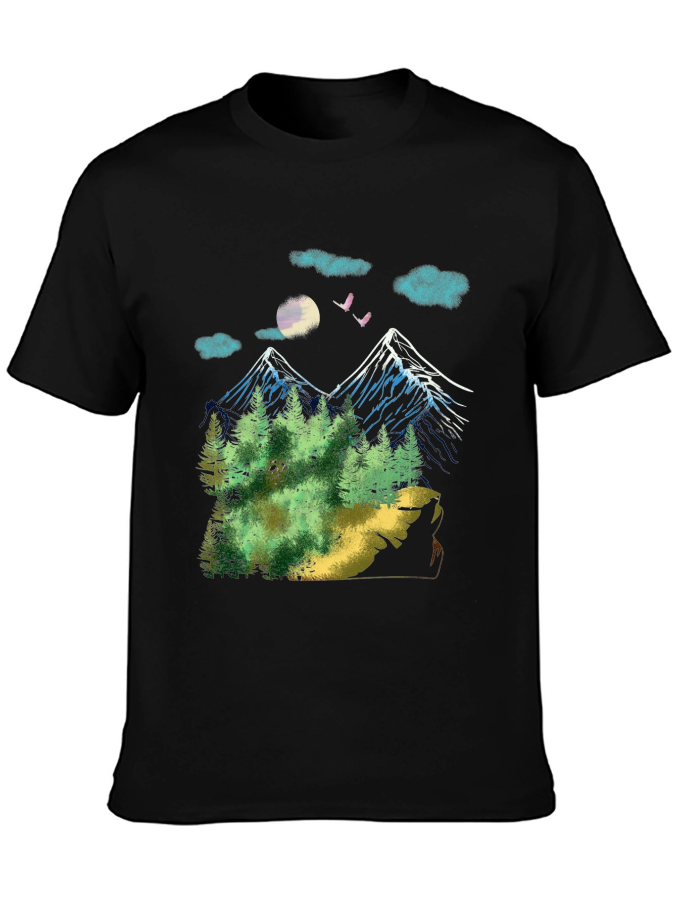 Black Mountain Landscape Graphic T-Shirt view 3