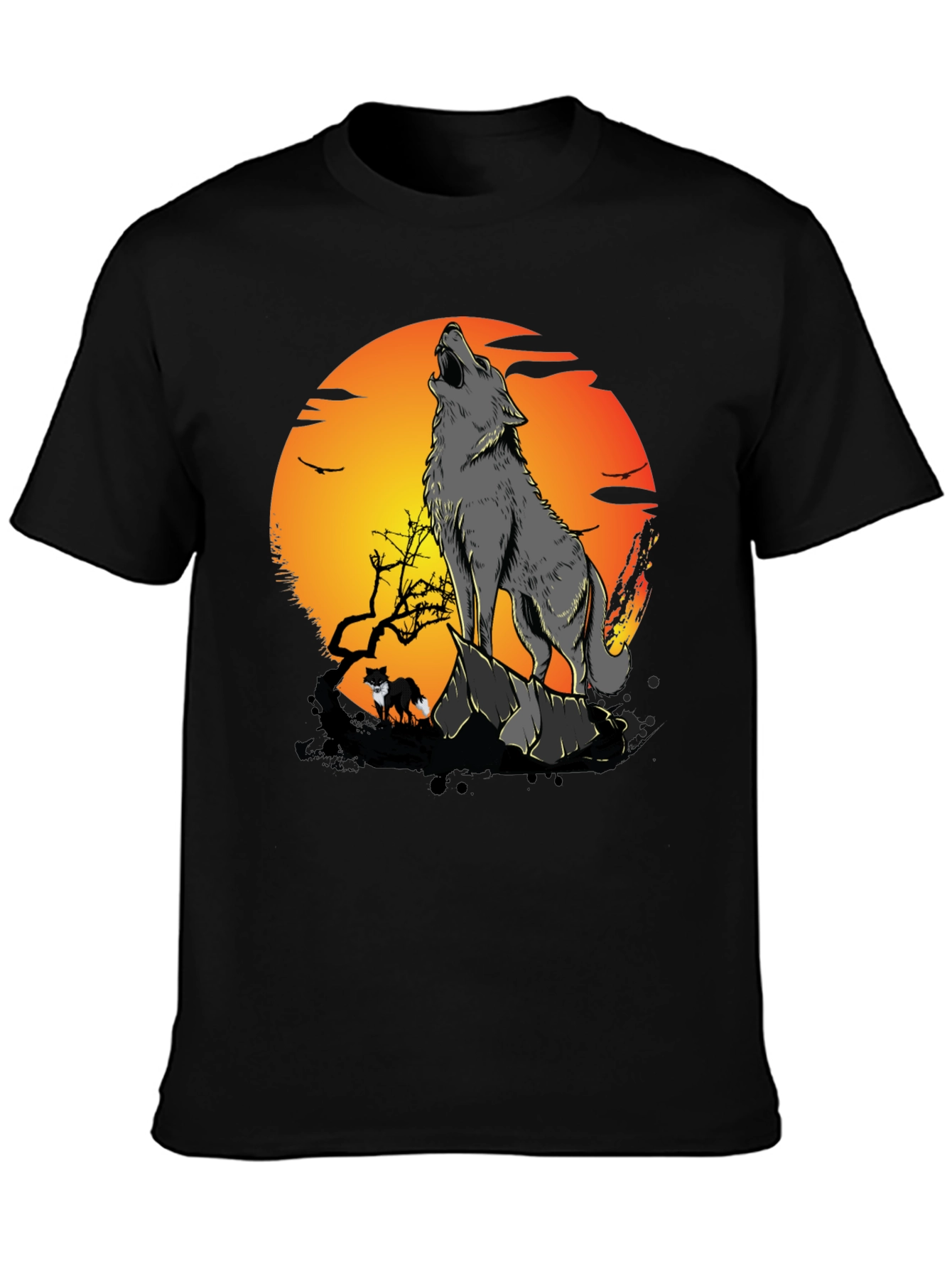 Black Wolf Howling at Moon Graphic Tee view 3