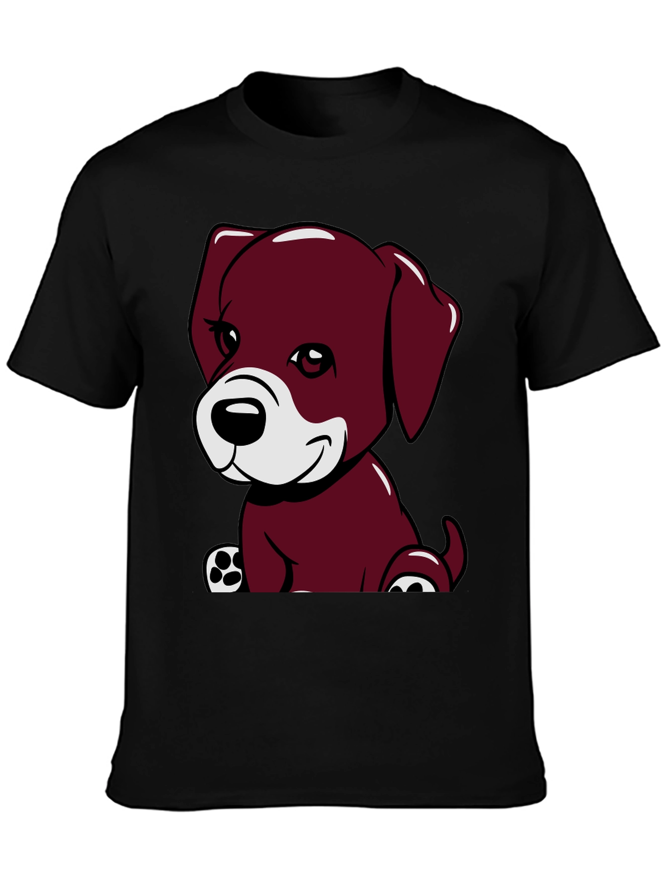 Black Cute Puppy Graphic Tee - Black Cotton Comfort view 3