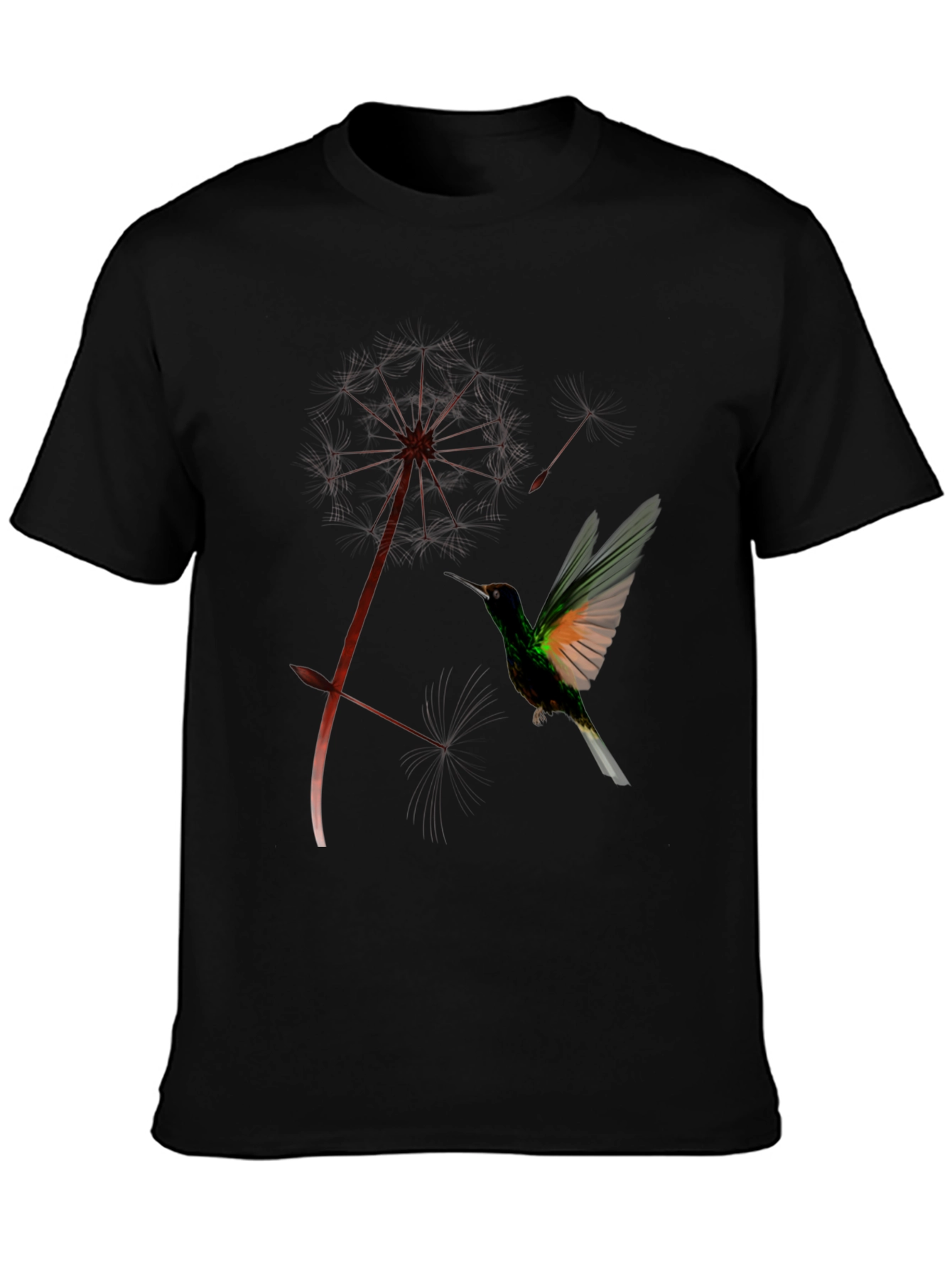 Black Hummingbird & Dandelion Black Graphic Tee view 3