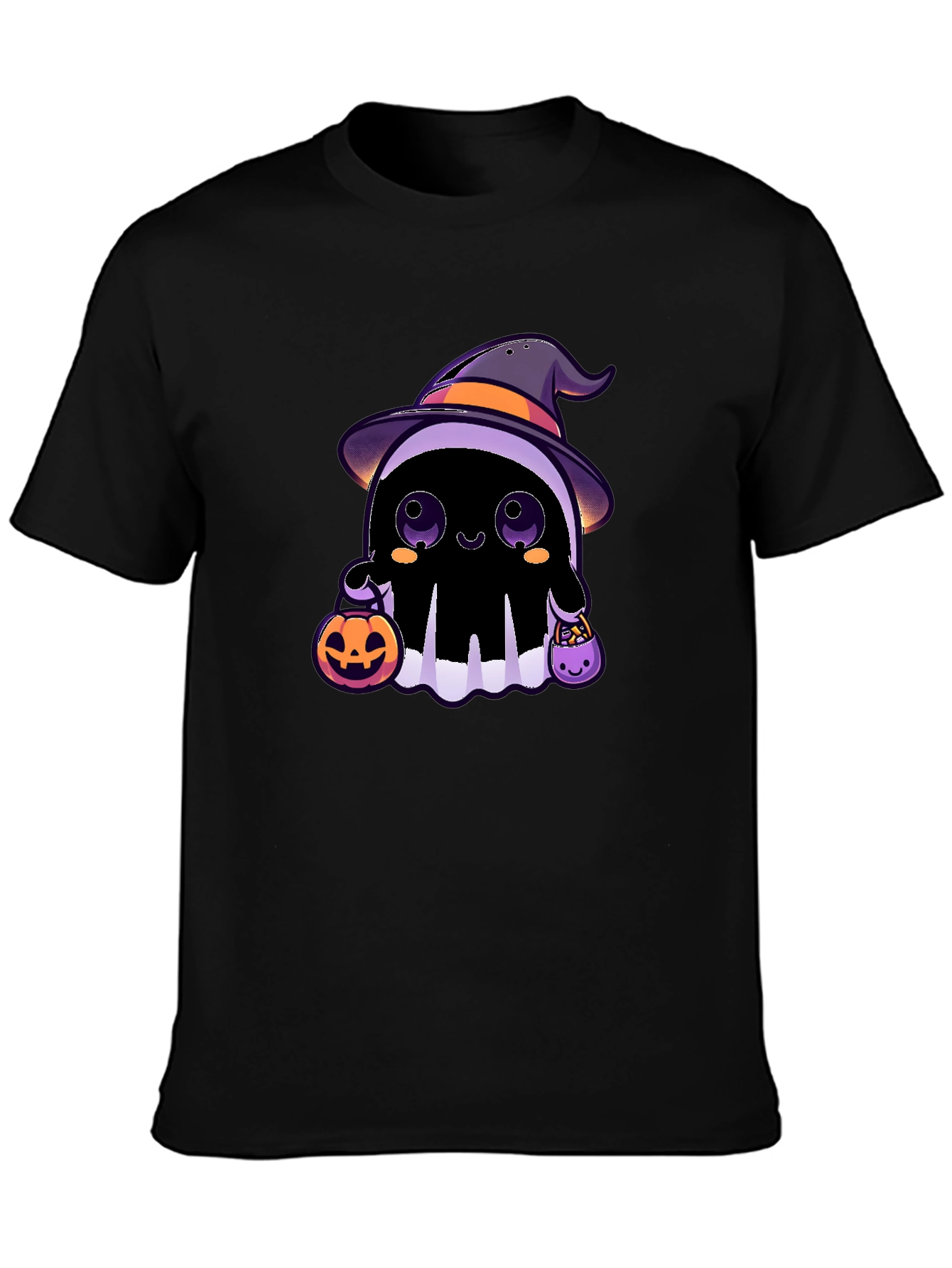 Black Halloween Ghost T-Shirt - Cute Witch Ghost view 3