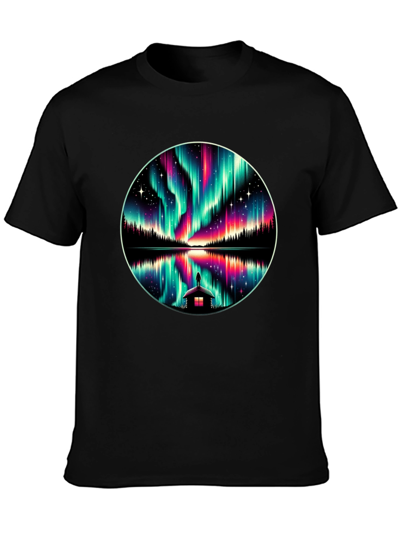 Black Aurora Borealis Reflection T-Shirt view 3