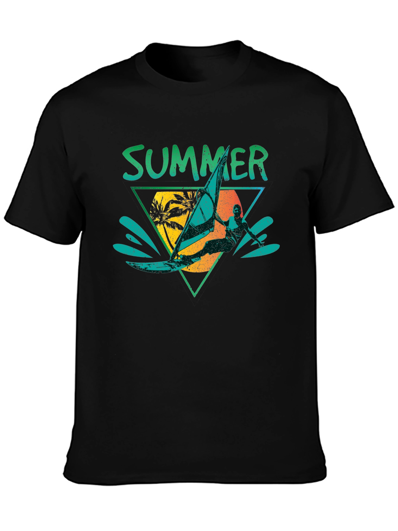 Black Summer Windsurfer Graphic T-Shirt view 3