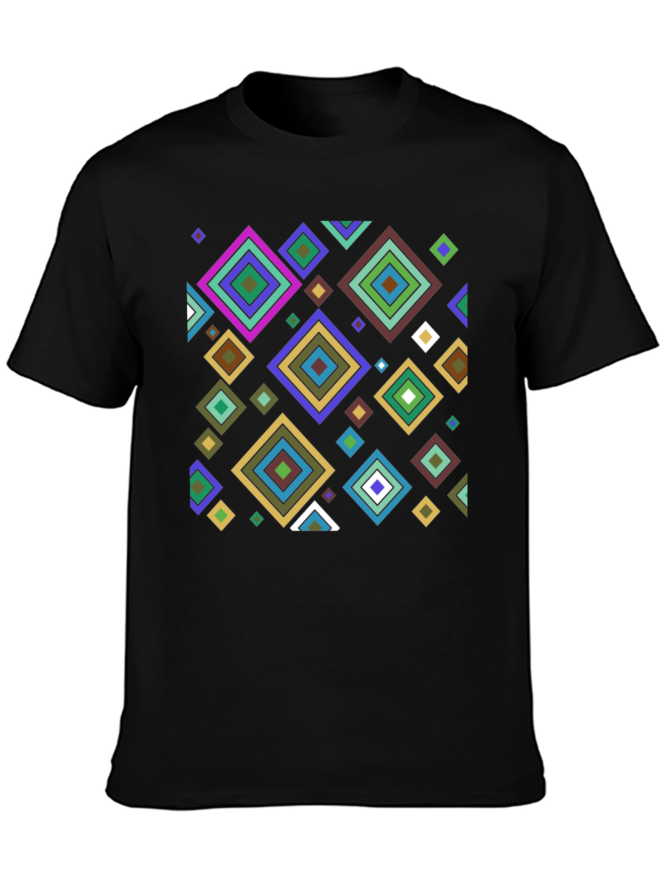 Black Geometric Diamond Pattern Black T-Shirt view 3