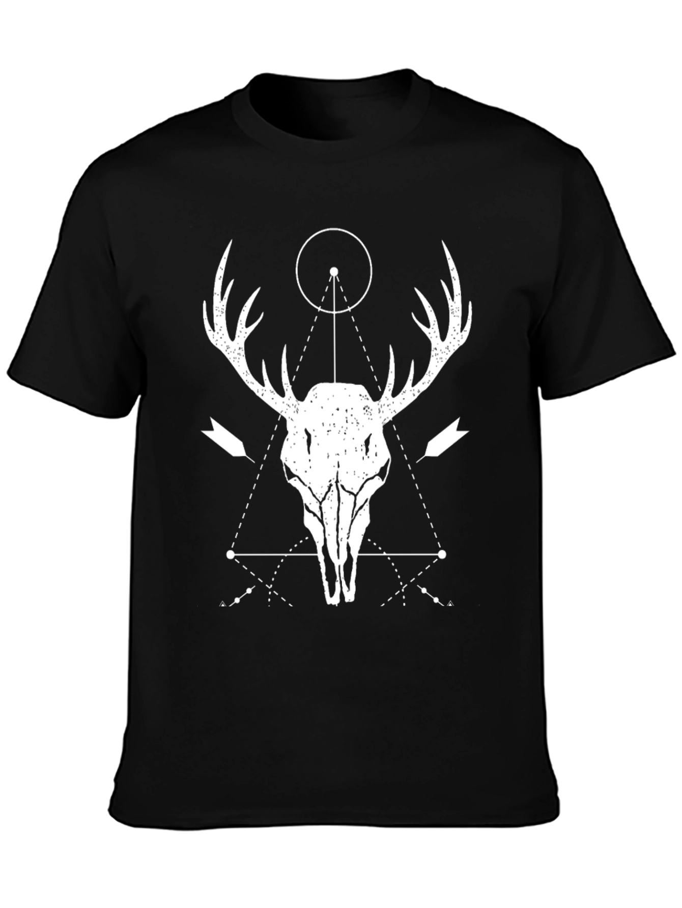 Black Geometric Deer Skull Graphic T-Shirt view 3