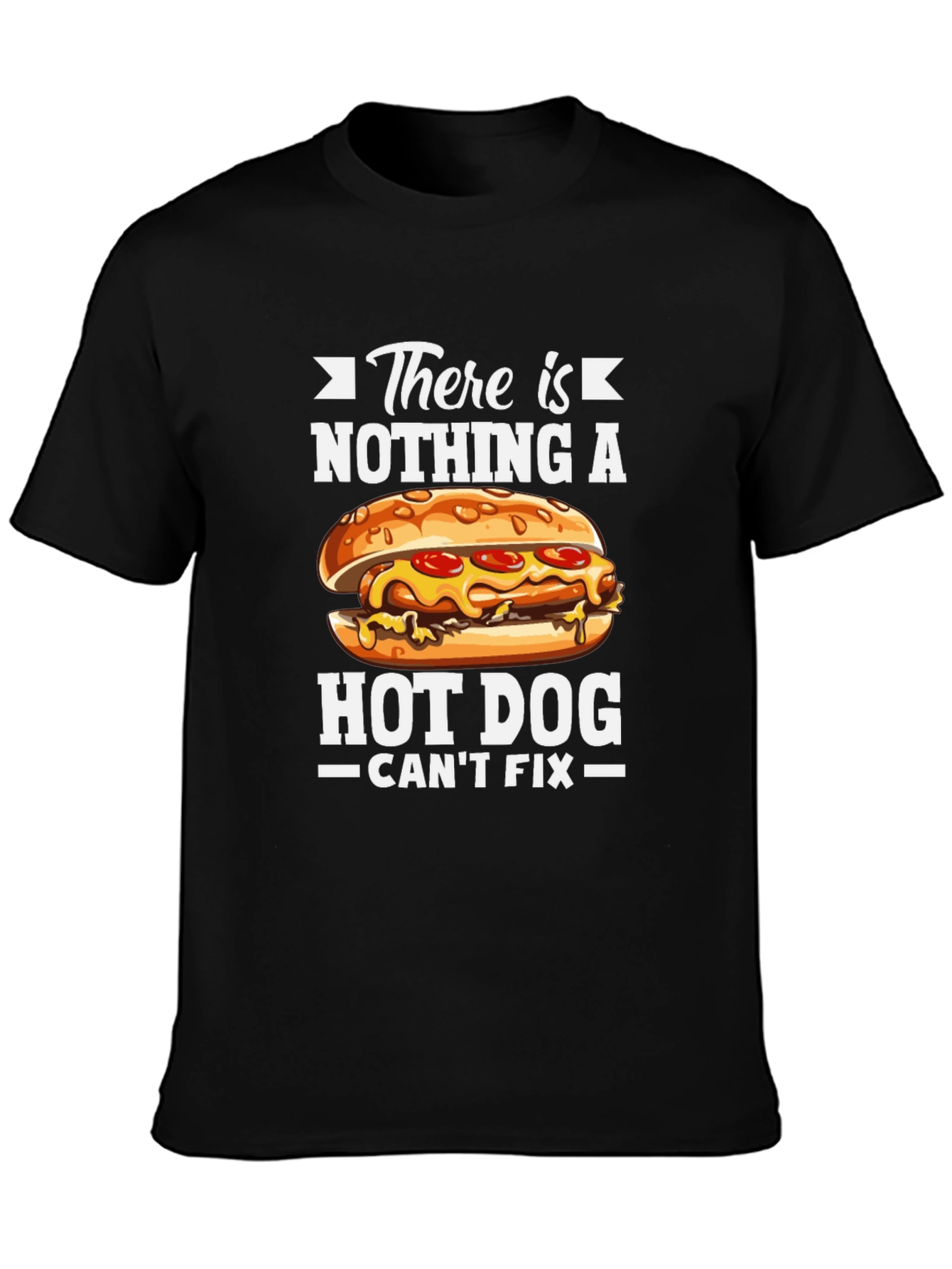 Black Funny Hot Dog Fix T-Shirt view 3