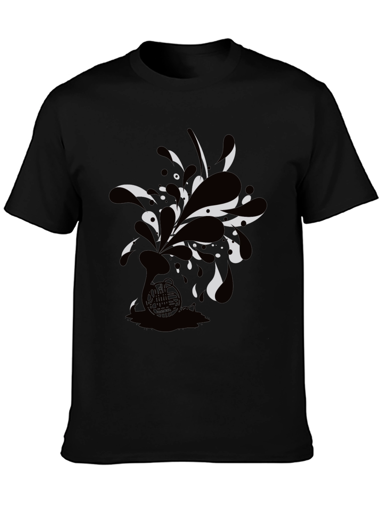 Black Black Tee with Abstract Horn Graphic view 3