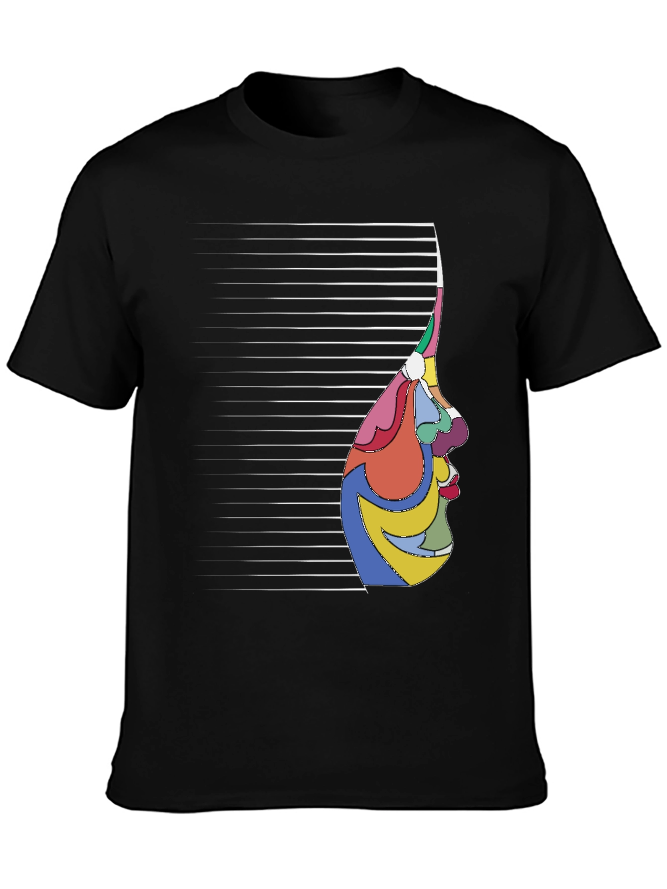 Black Abstract Face Graphic Tee - Modern Art Shirt view 3