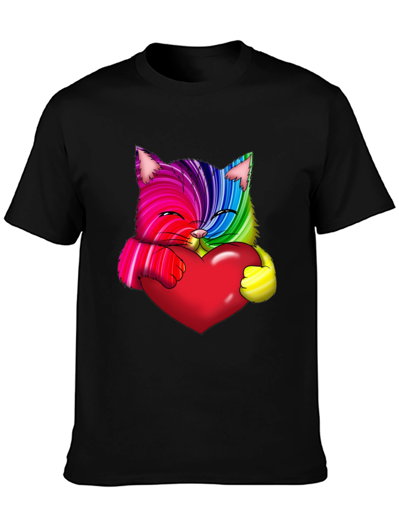 Black Rainbow Cat Heart Graphic Tee - Love & Pride view 3