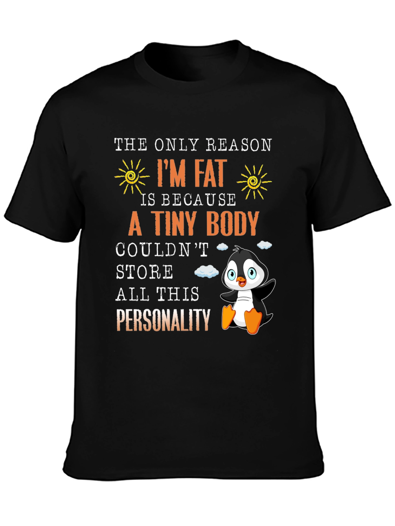 Black Funny I'm Fat Penguin T-Shirt - Personality view 3