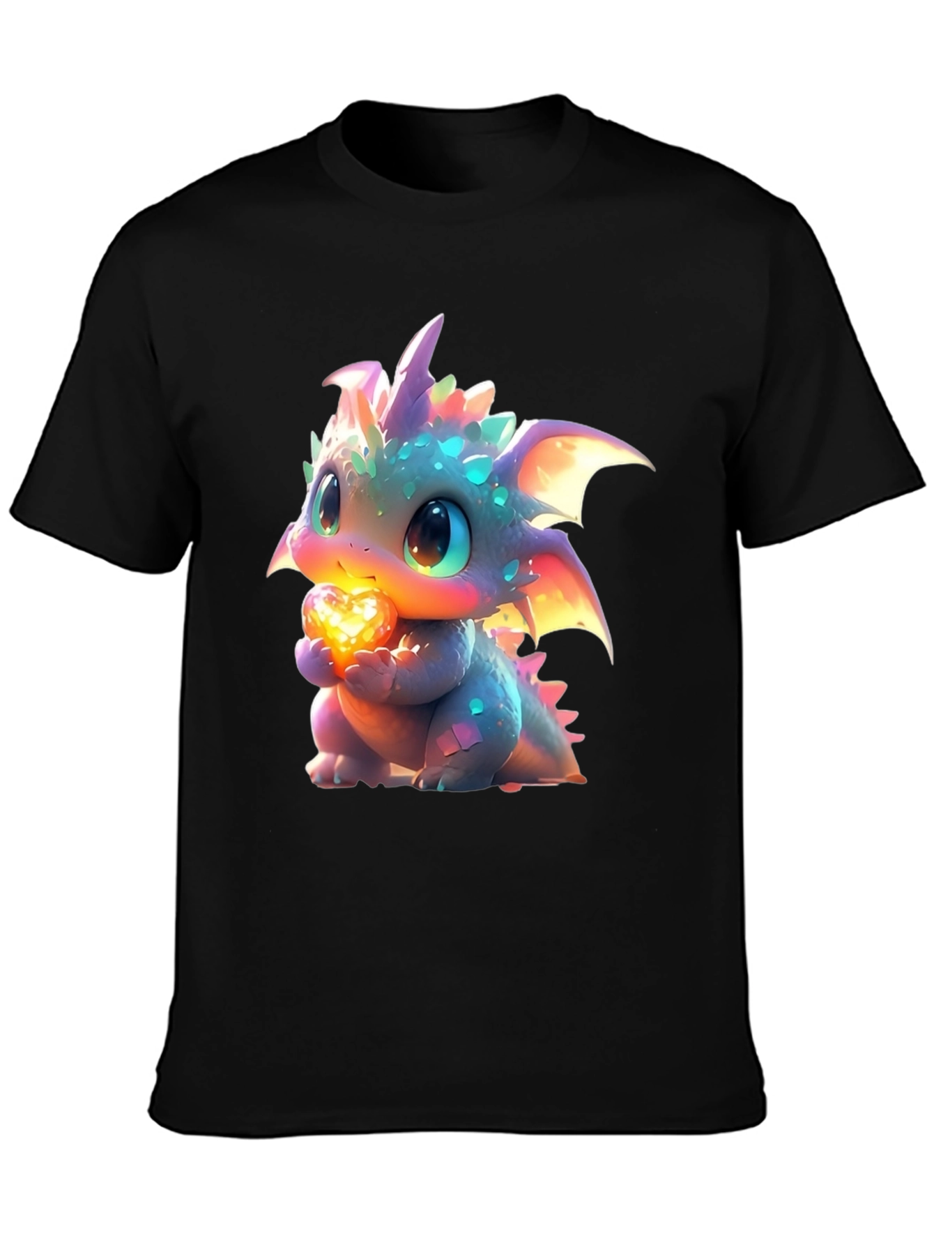 Black Cute Dragon Holding Heart Graphic T-Shirt view 3