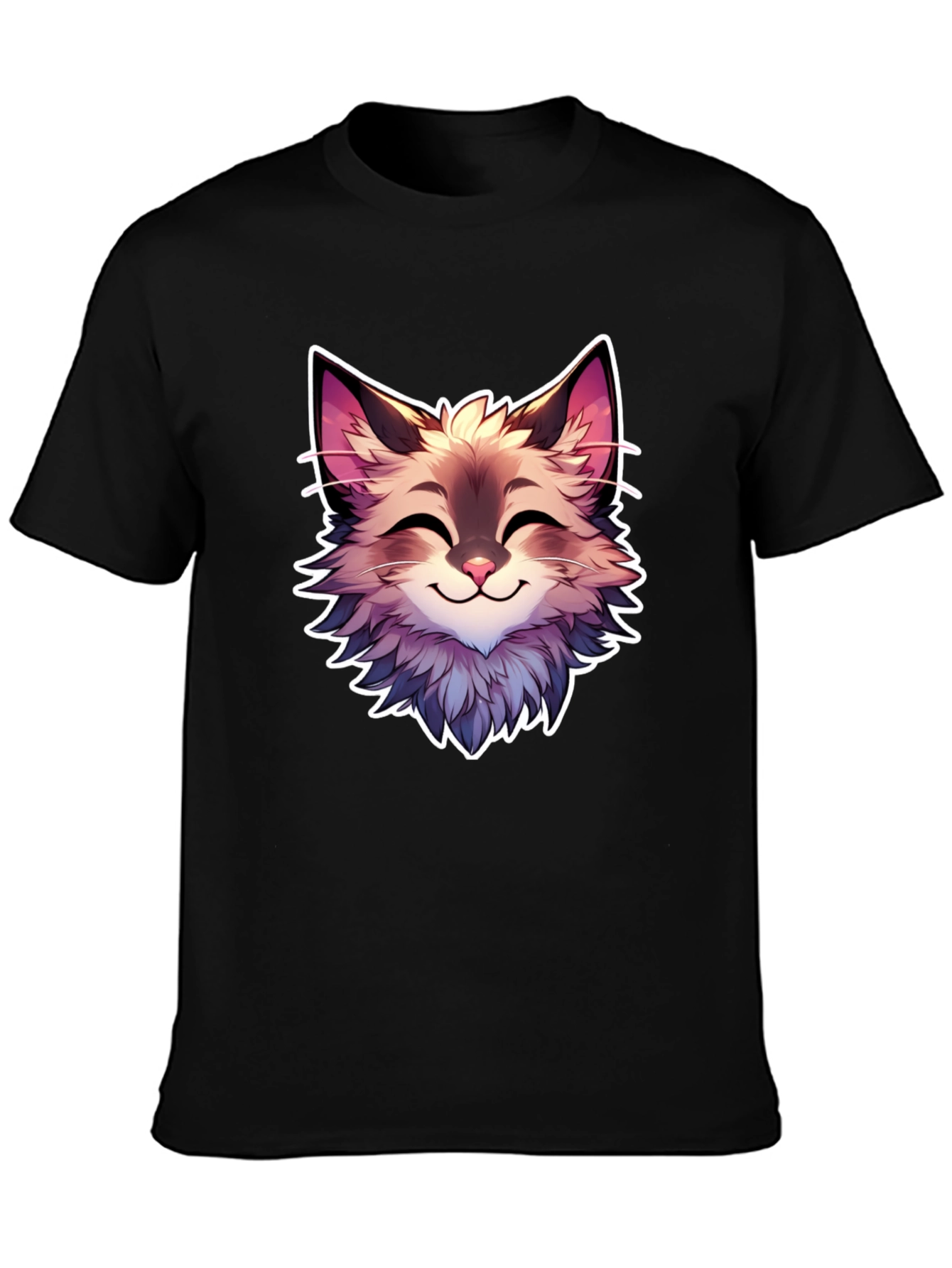 Black Cute Cartoon Cat Graphic Black T-Shirt view 3