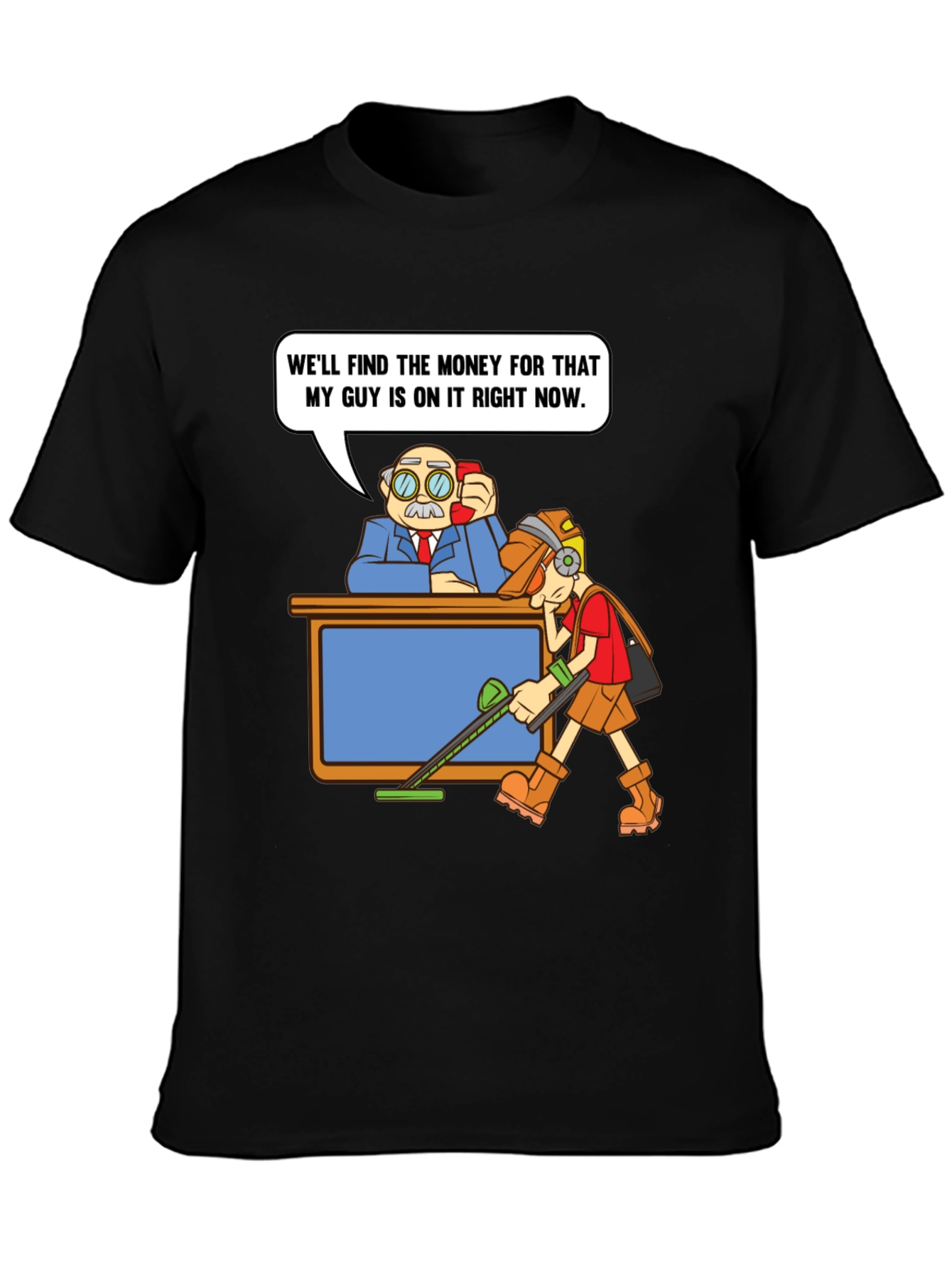 Black Humorous T-Shirt: Money Recovery Cartoon view 3