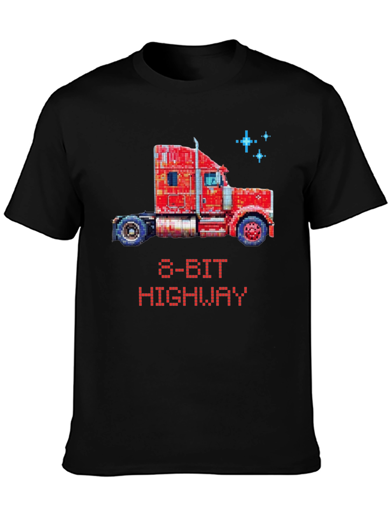 Black 8-Bit Highway Trucker T-Shirt - Retro Gaming Style view 3