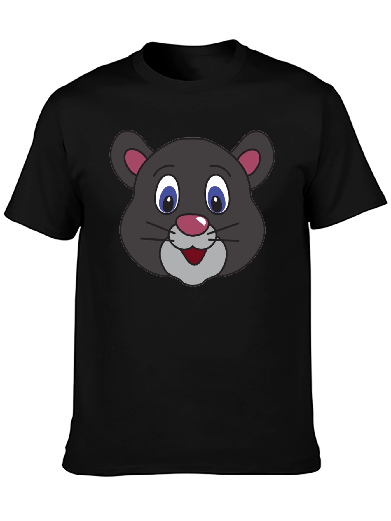 Black Cute Cartoon Panther Face Black T-Shirt view 3