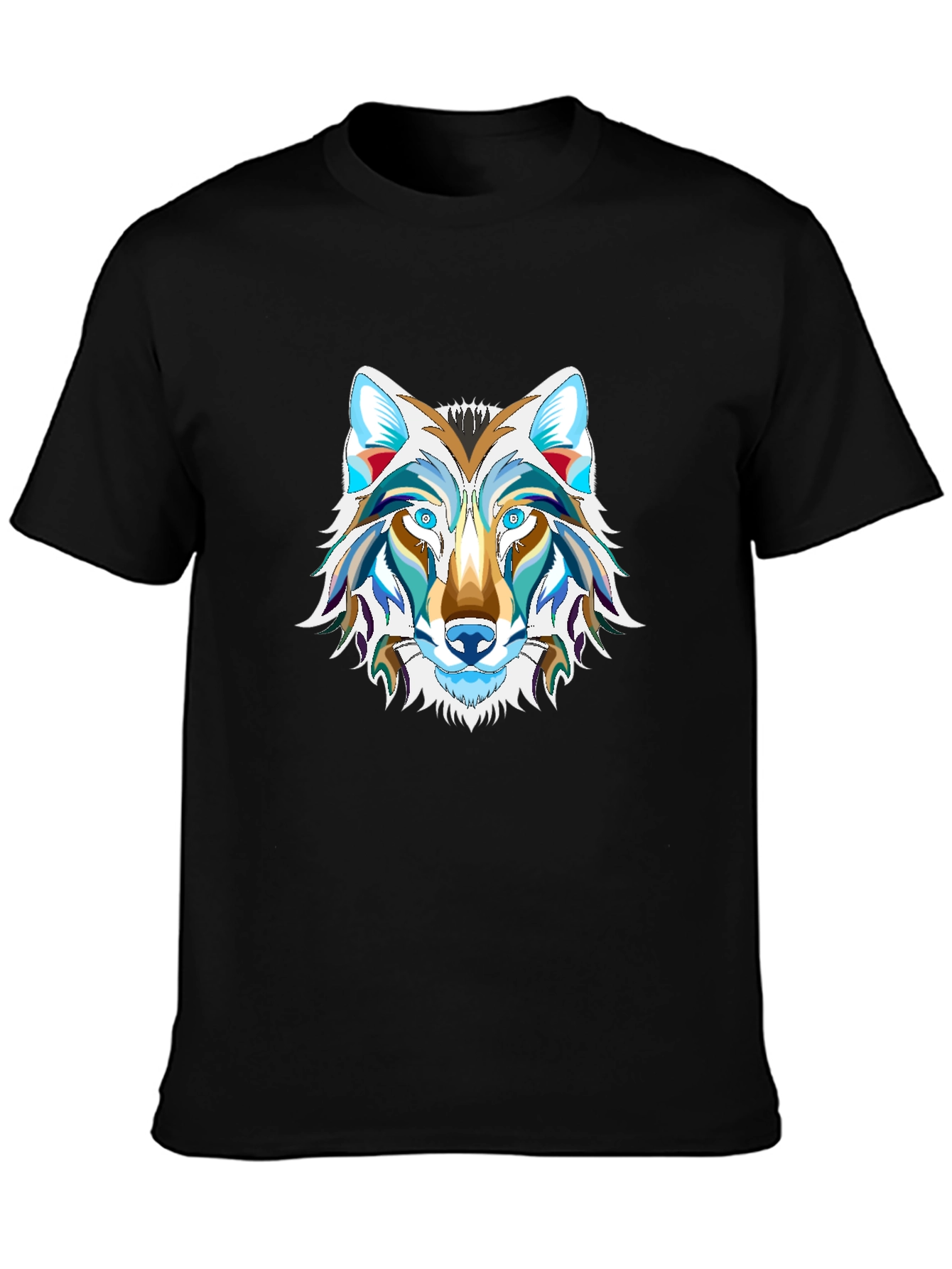 Black Men's Black Graphic Tee - Wolf Design view 3