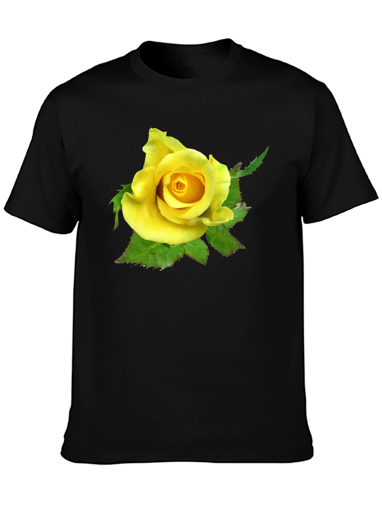 Black Yellow Rose Graphic Tee - Black Casual T-Shirt view 3