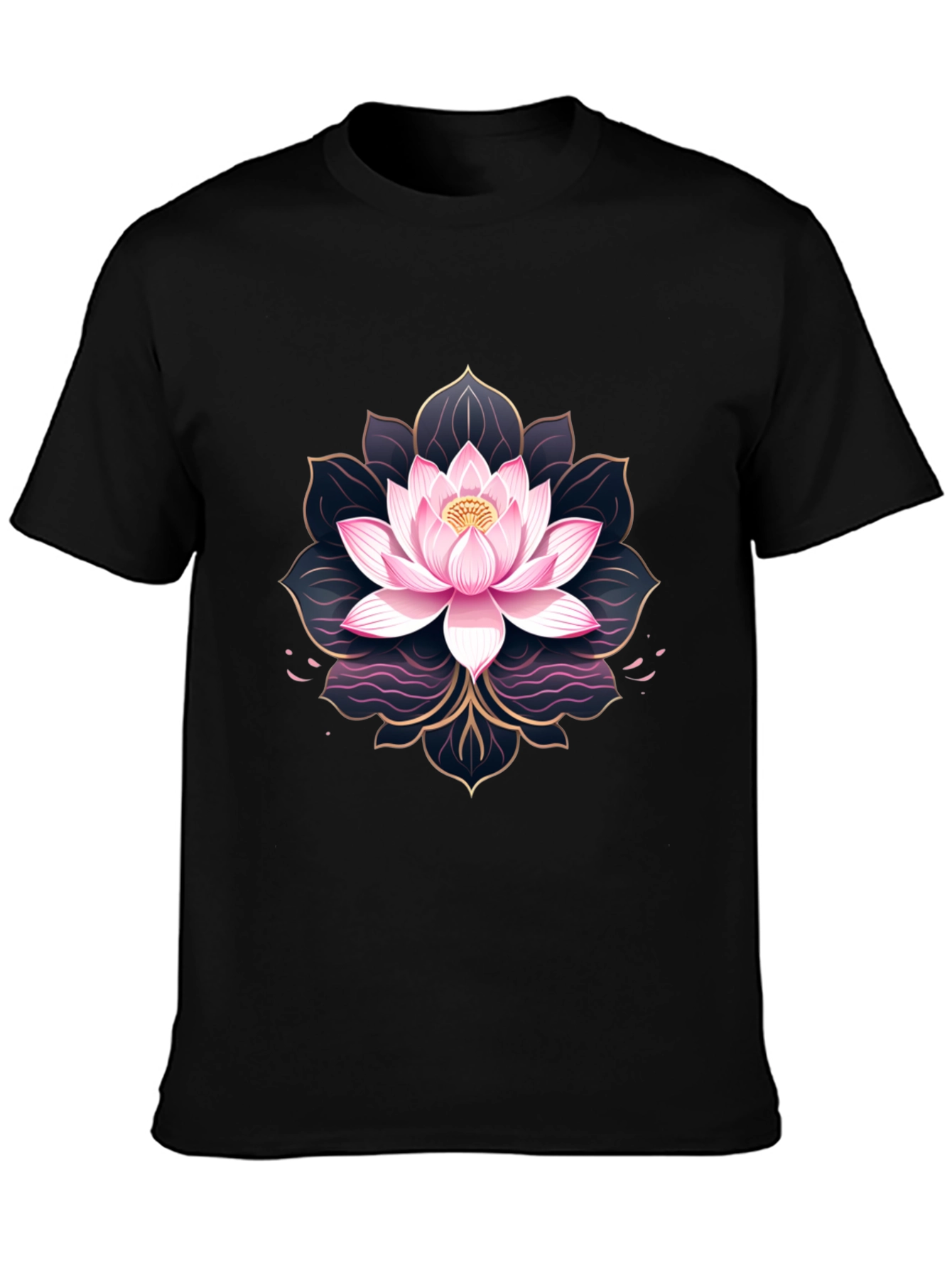 Black Lotus Flower Graphic Print Men's Black T-Shirt view 3