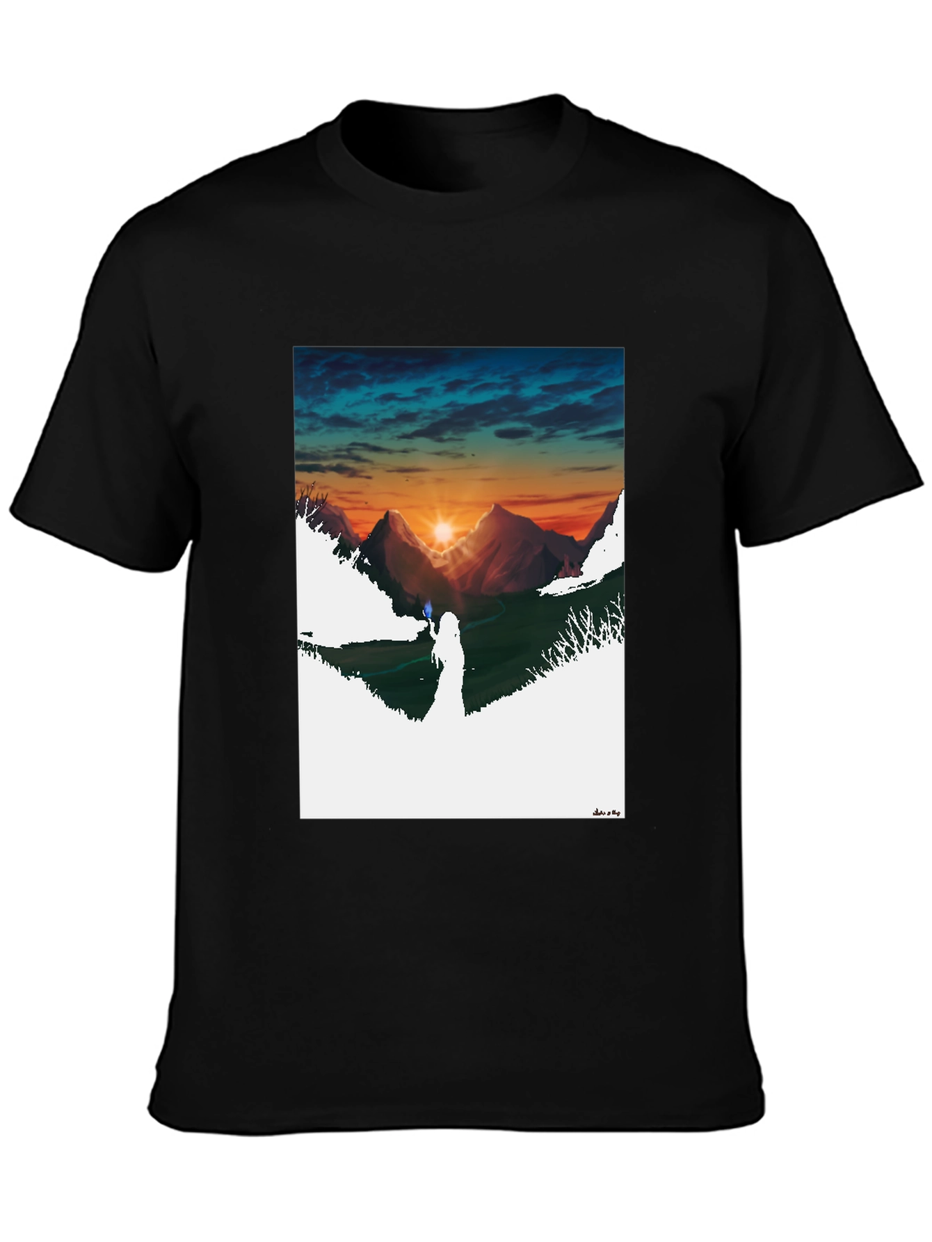 Black Sunset Mountain Graphic Tee - Stylish Black T-Shirt view 3