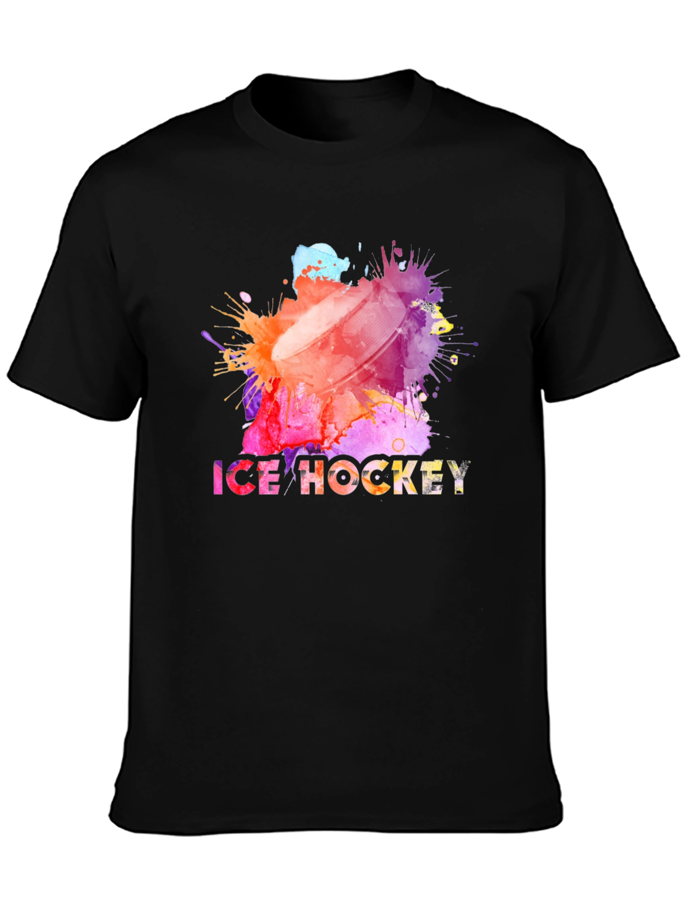 Black Watercolor Ice Hockey Graphic T-Shirt view 3